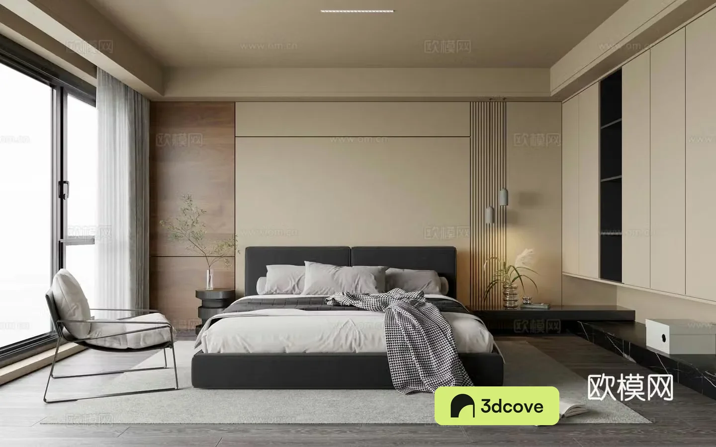 Modern home bedroom light luxury style elder room second bedroom leather bedroom bed leisure chair single chair