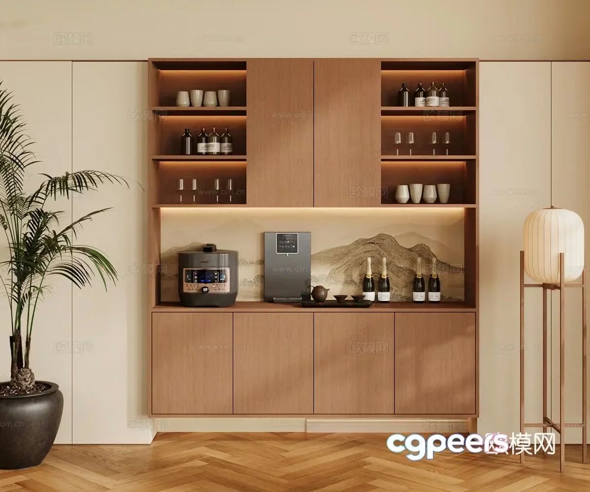 New Chinese-style Zen sideboard finished sideboard tea cabinet meal preparation cabinet solid wood sideboard 3D model