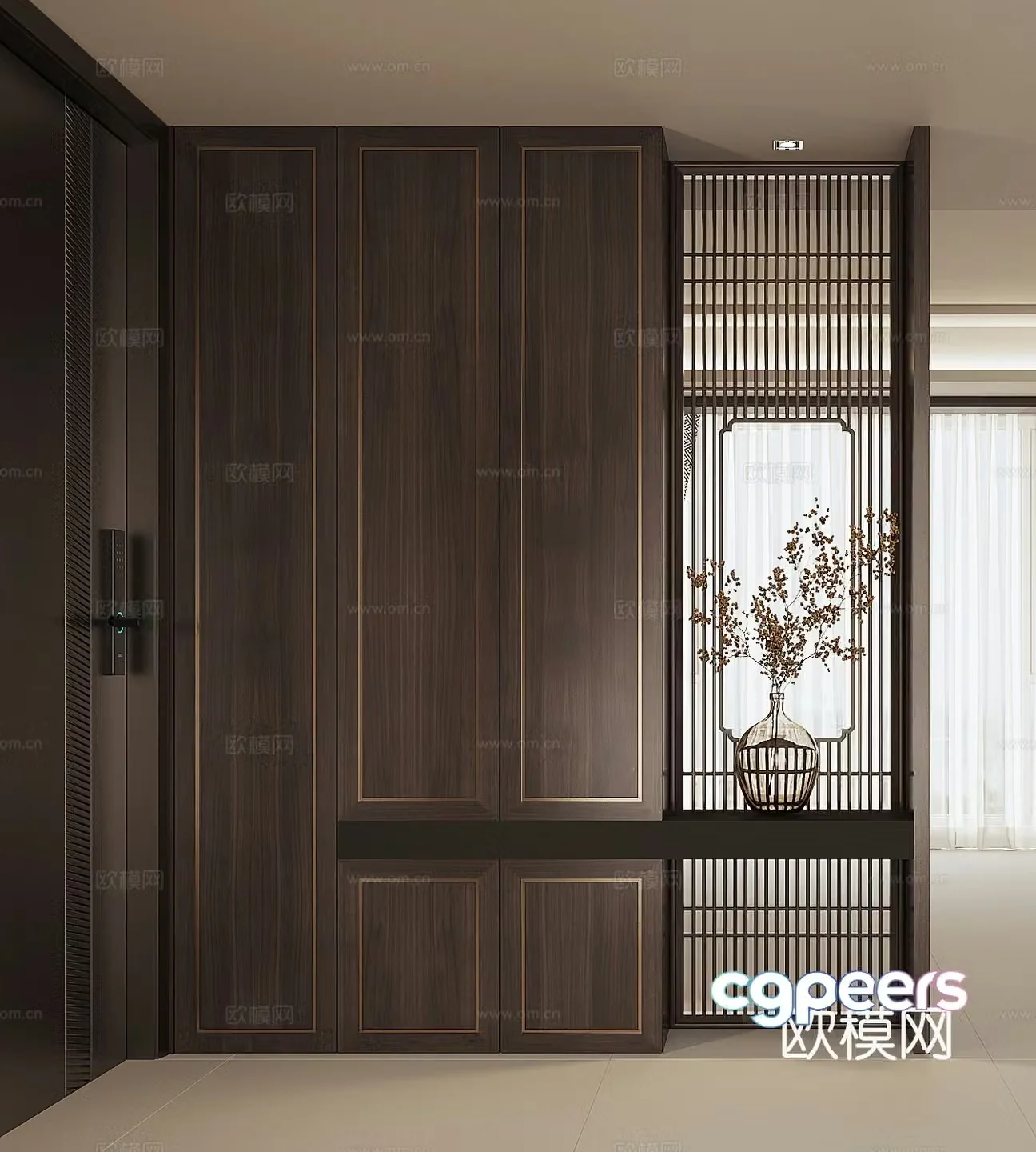 New Chinese style home entrance shoe cabinet 3D model