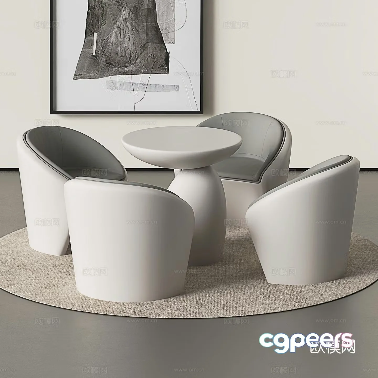 Modern reception desk and chair combination sofa coffee table in lounge area reception sofa chair round coffee table 3D model