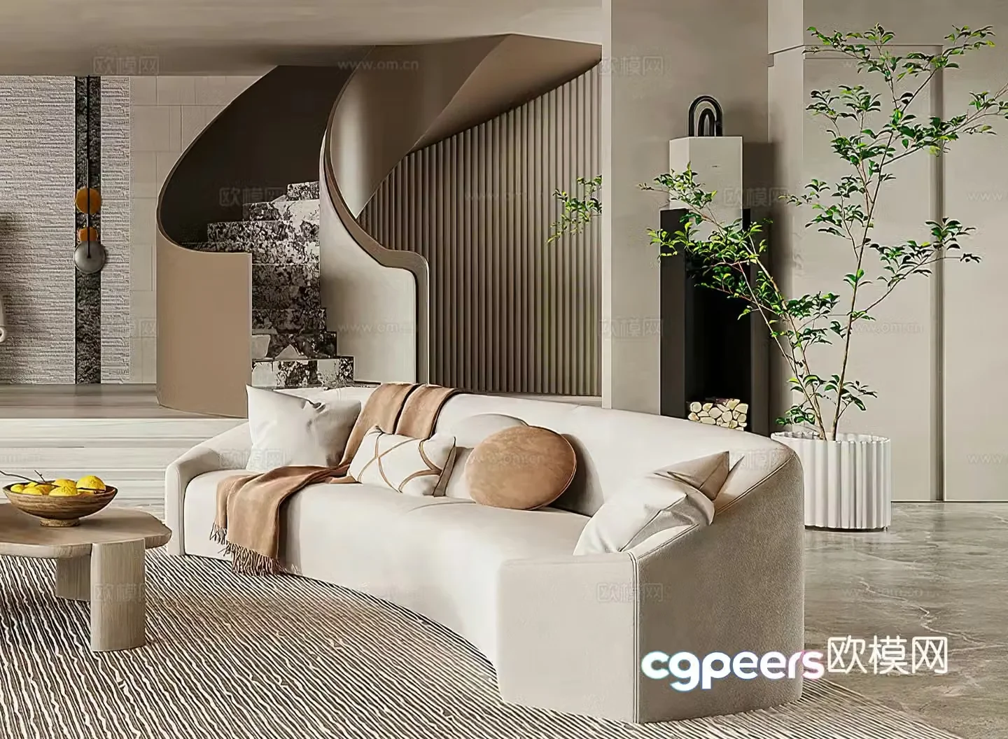 Modern casual sofa multi-person sofa spiral staircase creamy sofa leisure chair wasabi 3d model