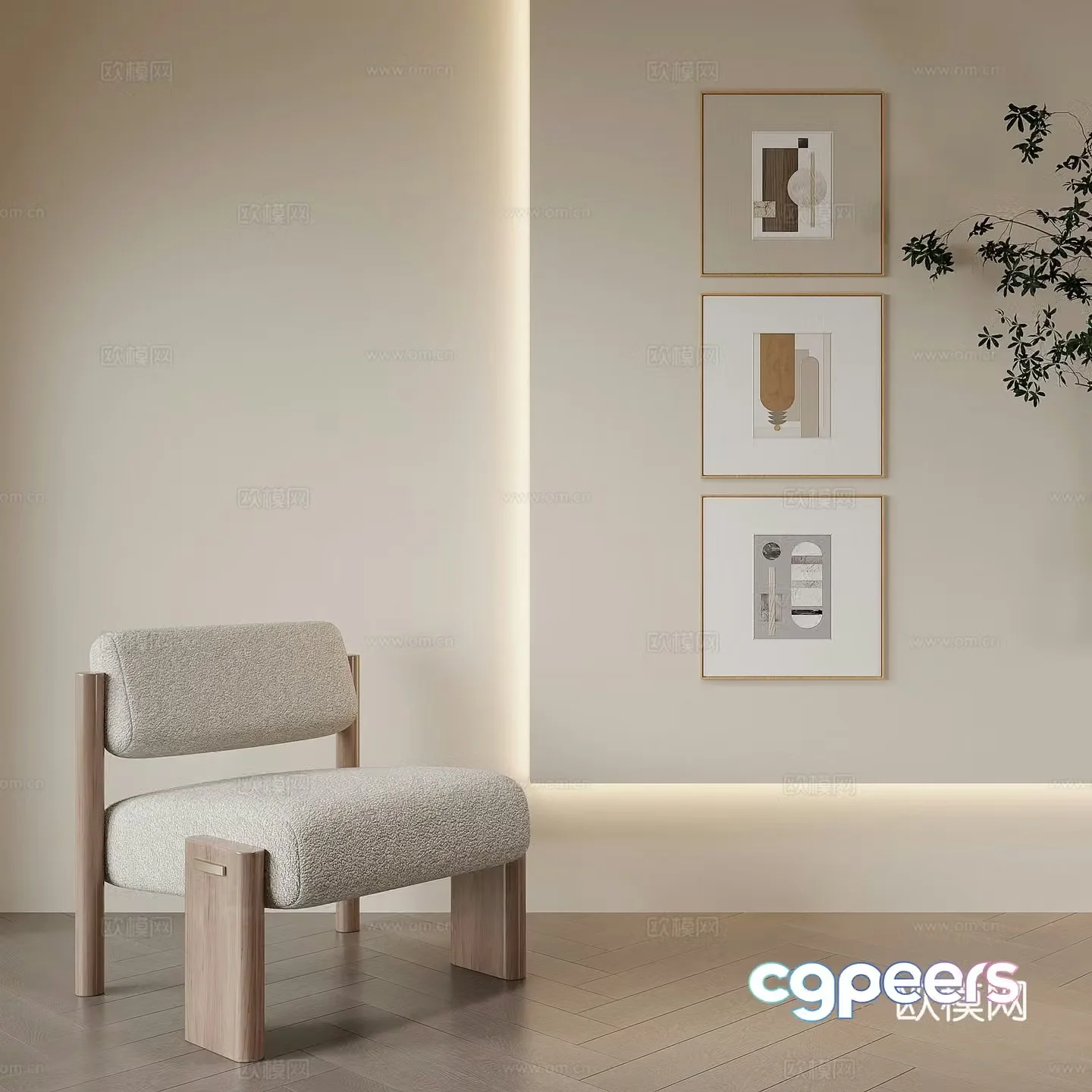 Modern leisure chair decorative hanging painting combination painting green plant 3d model
