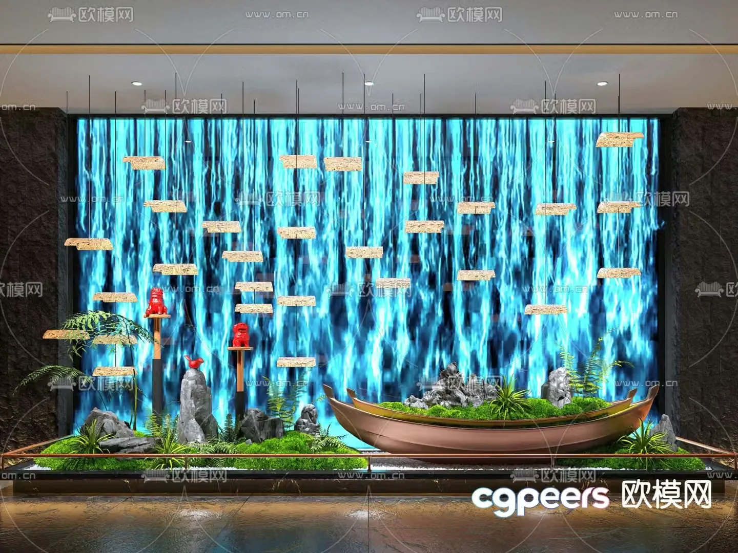 New Chinese style interior landscape 3D model