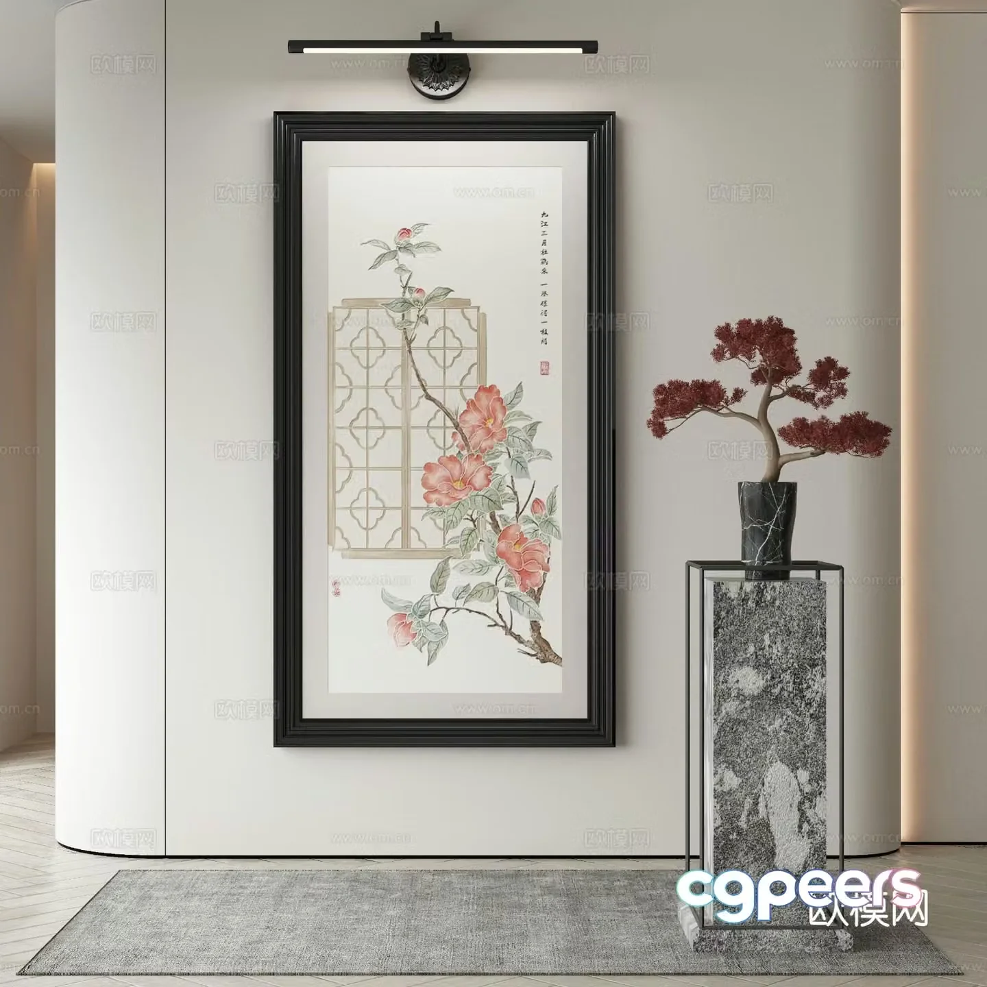 New Chinese style flower painting decorative painting 3d model