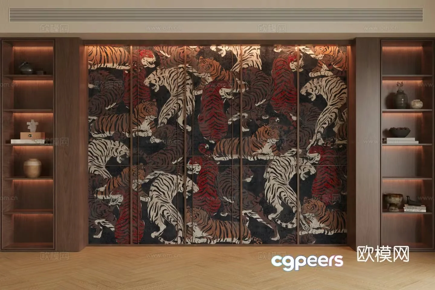 Middle style background wall Tea room background wall New Chinese style Zen background wall Chinese Song style tea room cabinet 3D model