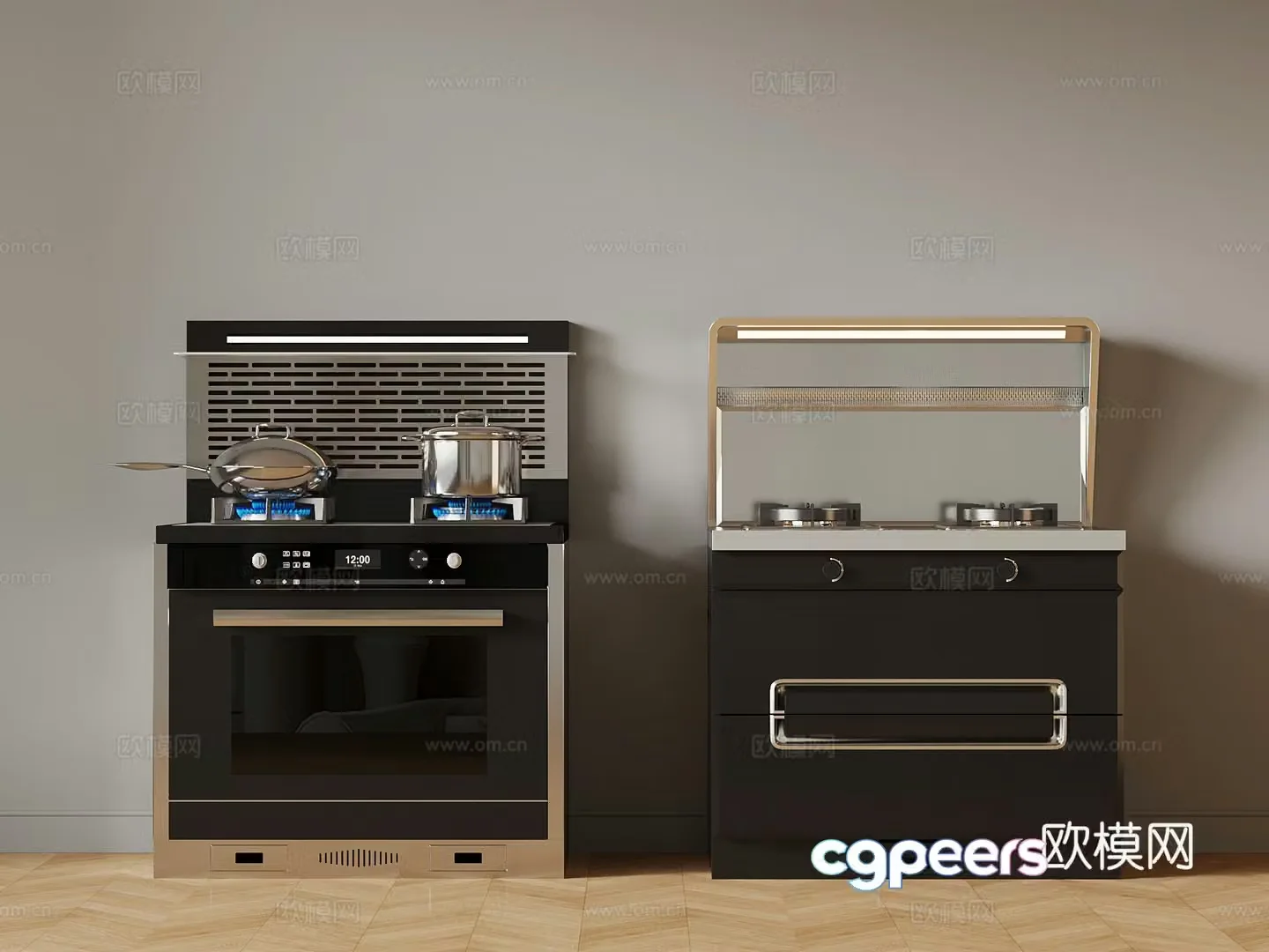 Modern integrated stove pot oven 3d model