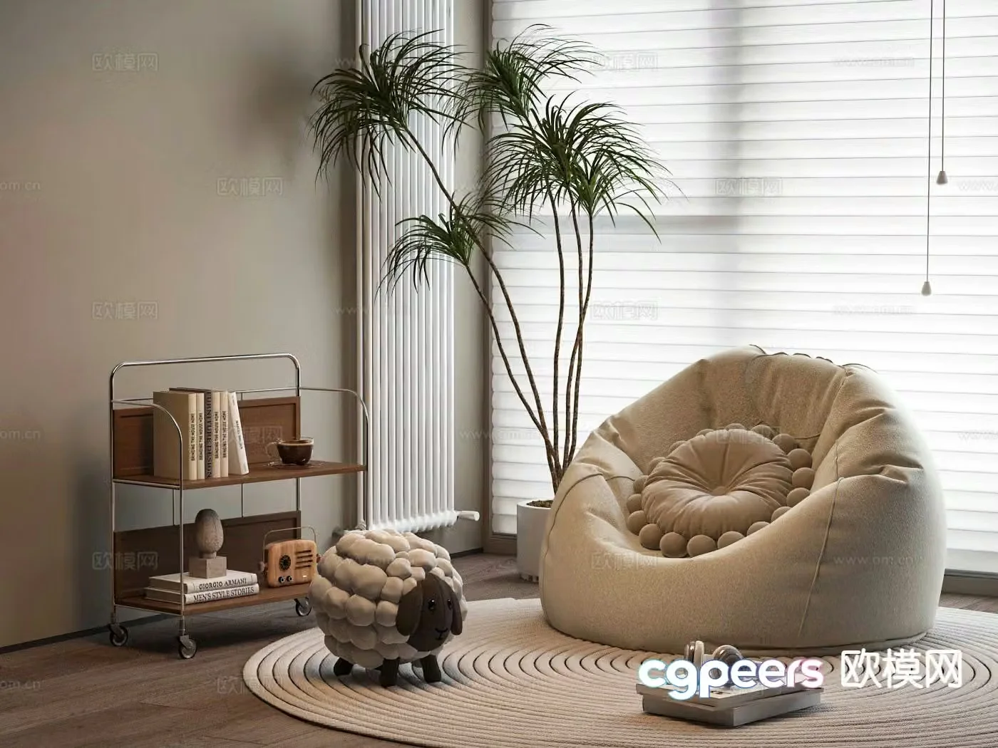 Cream style lazy sofa 3d model