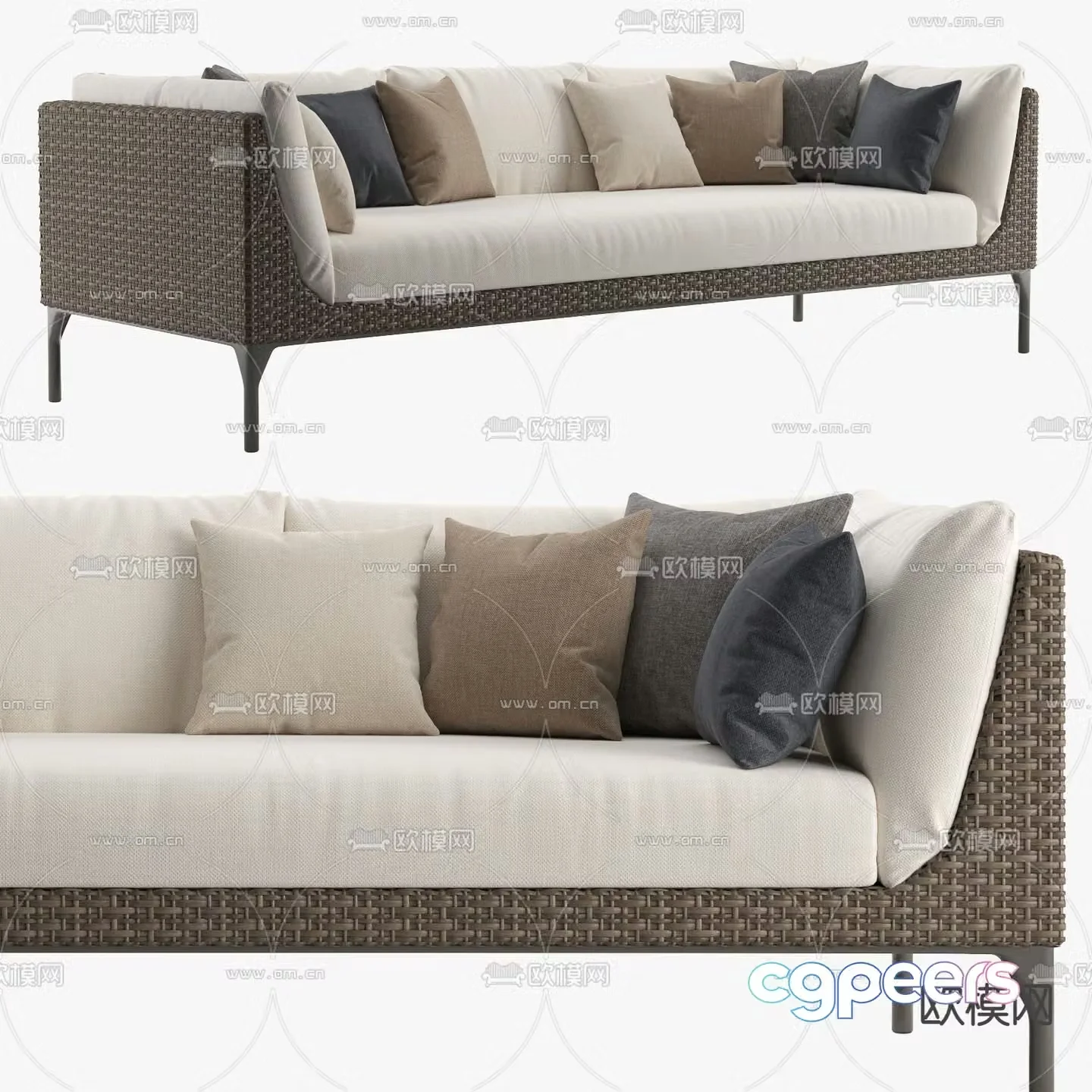 B&B italia modern fabric multi-seater sofa 3d model
