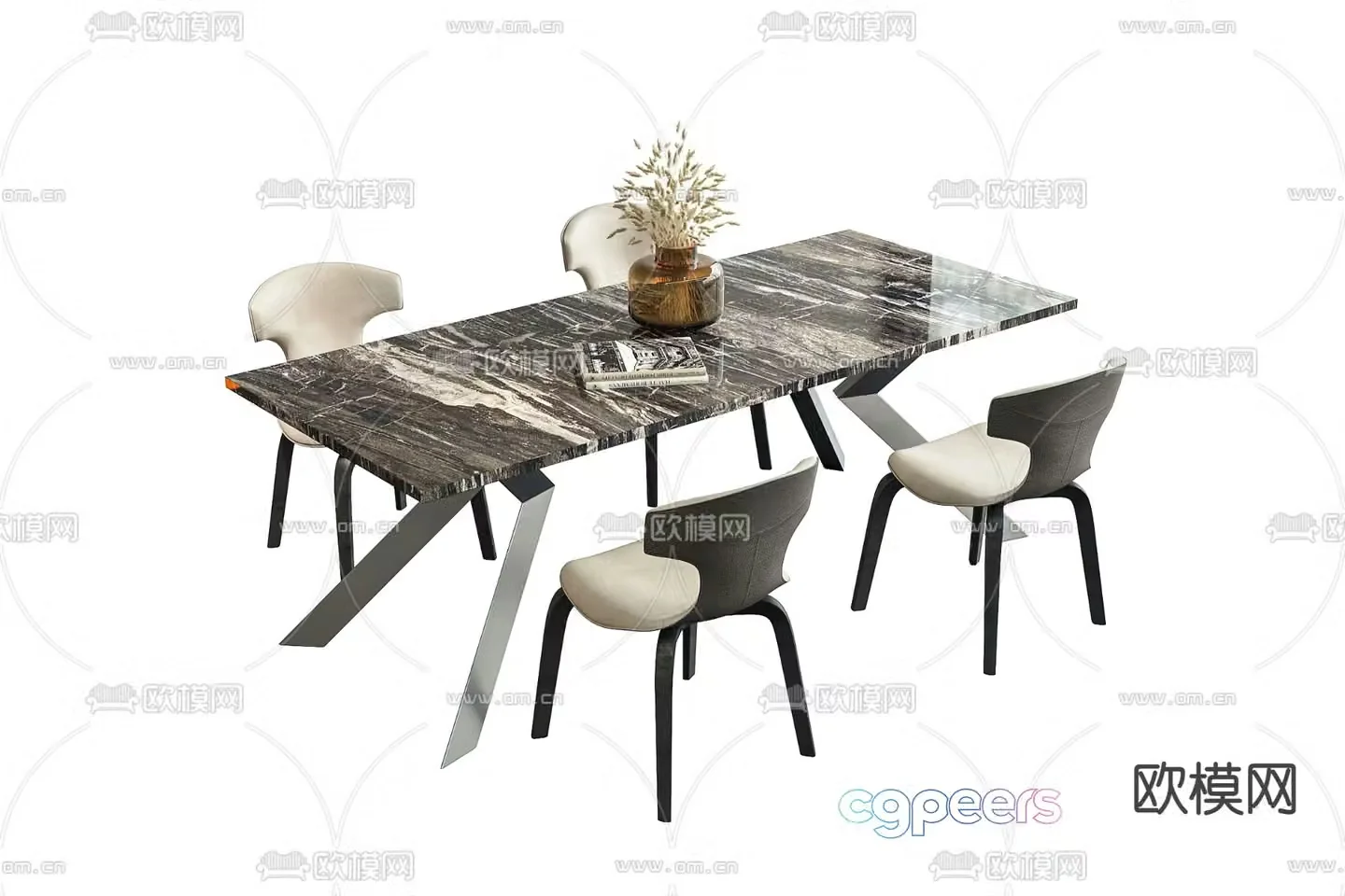 cassina modern square dining table and chairs 3d model