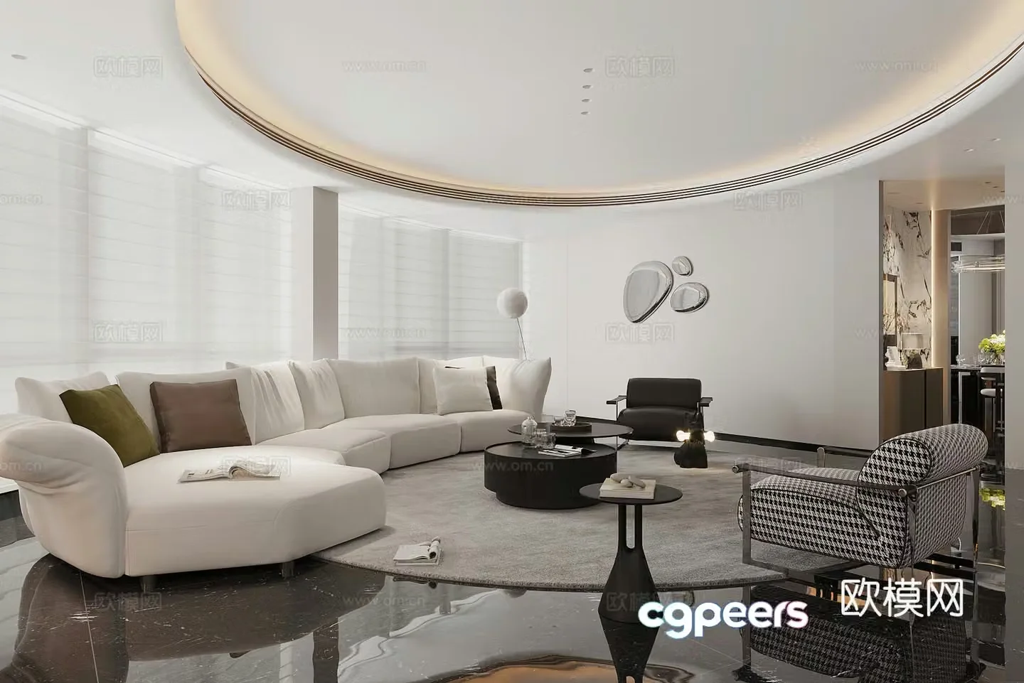 Modern light luxury living restaurant Light luxury Italian living restaurant Large flat floor living restaurant Black and white gray living restaurant 3D model