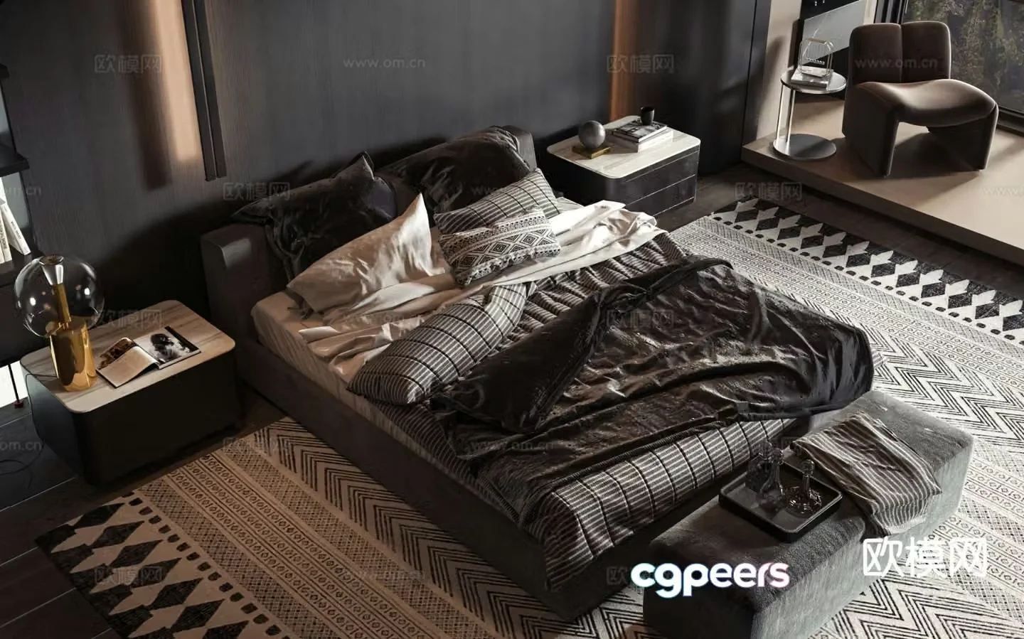 Modern double bed 3d model