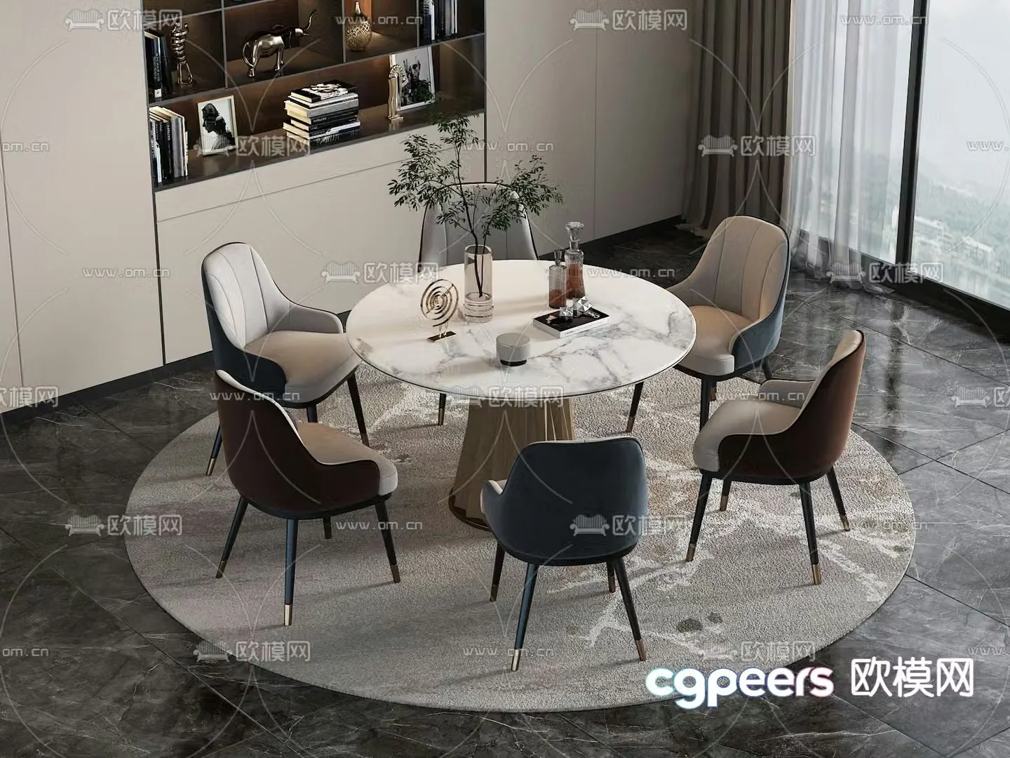 Round dining table and chairs slate dining table 3d model