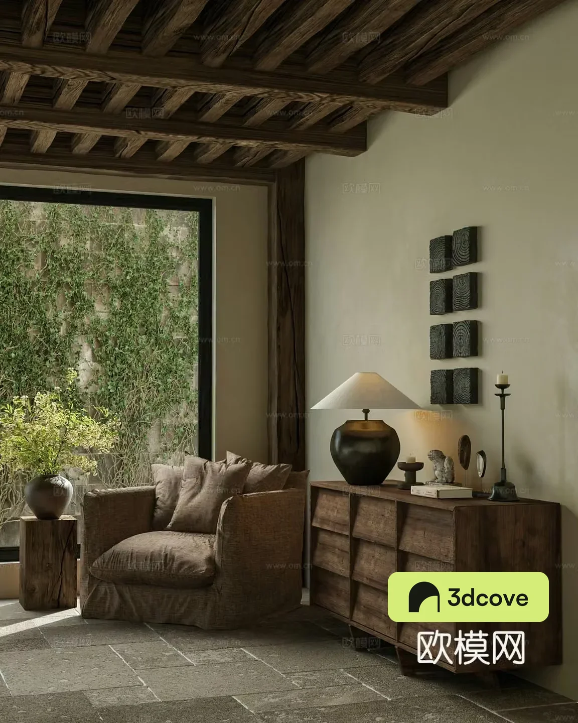Wasabi B&B Casual Sofa Wooden Cupboard 3D Model