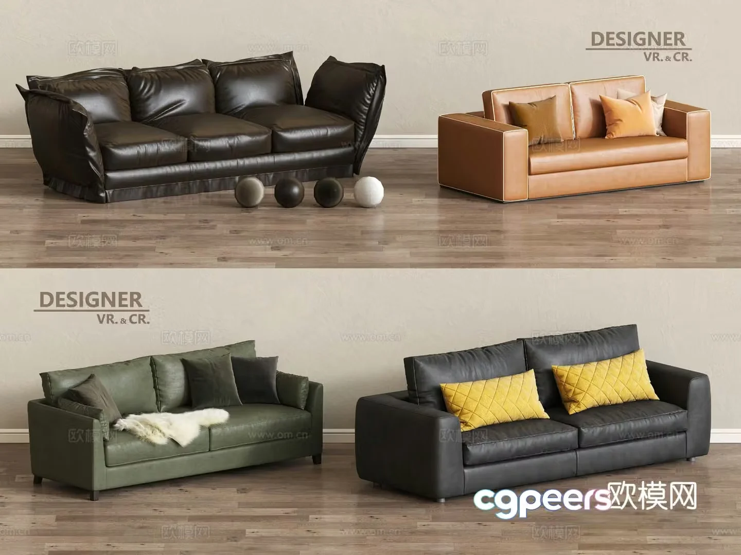 Double sofa leather sofa 3d model