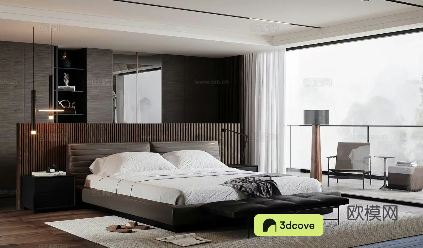 Modern light luxury home bedroom premium gray bedroom no owner light bedroom black and white gray bedroom leisure chair