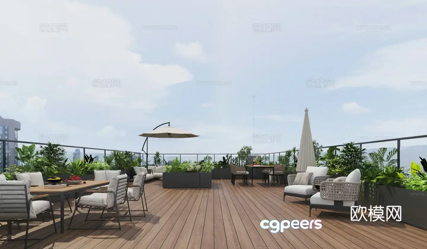 Modern roof garden 3d model