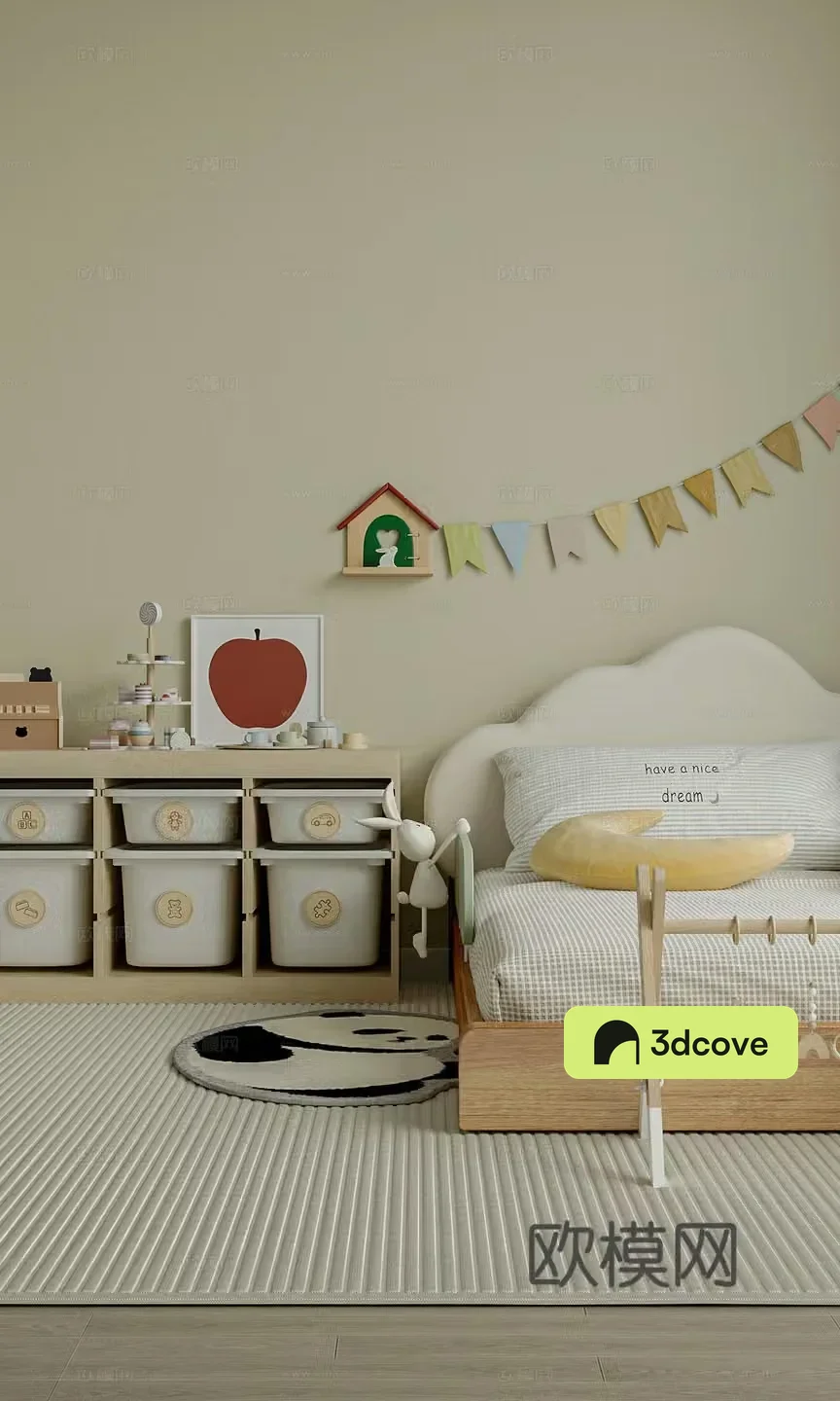 Modern creamy children’s room educational toys children’s bed toy combination hot air balloon light