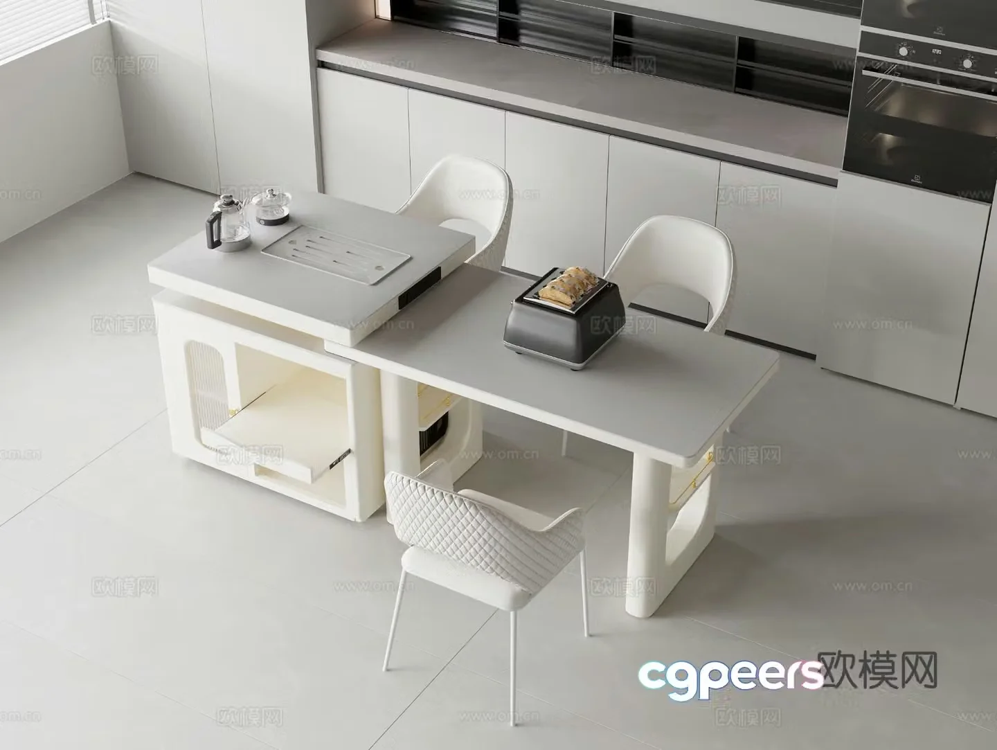 Cream style dining table and chairs island dining table 3d model