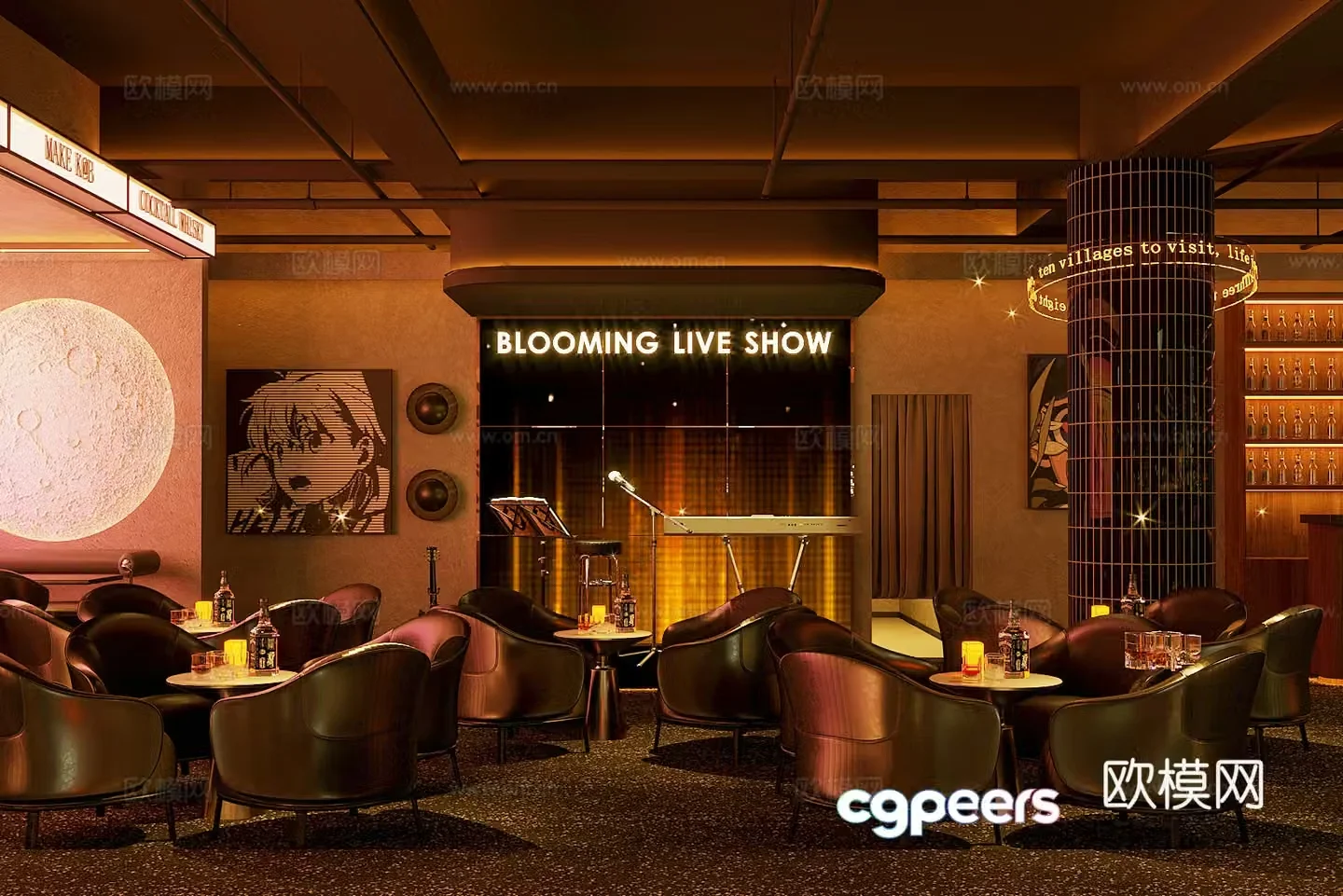 Industrial style bar Music restaurant bar Qingba 3D model