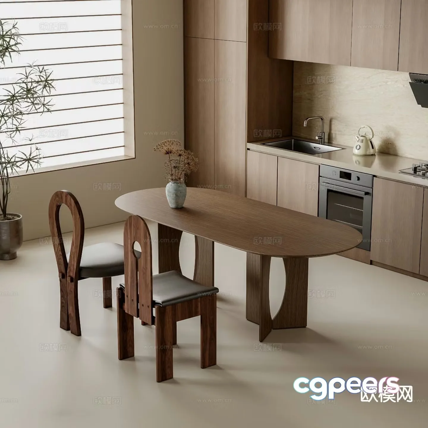 Medieval style dining table and chairs oval dining table 3d model
