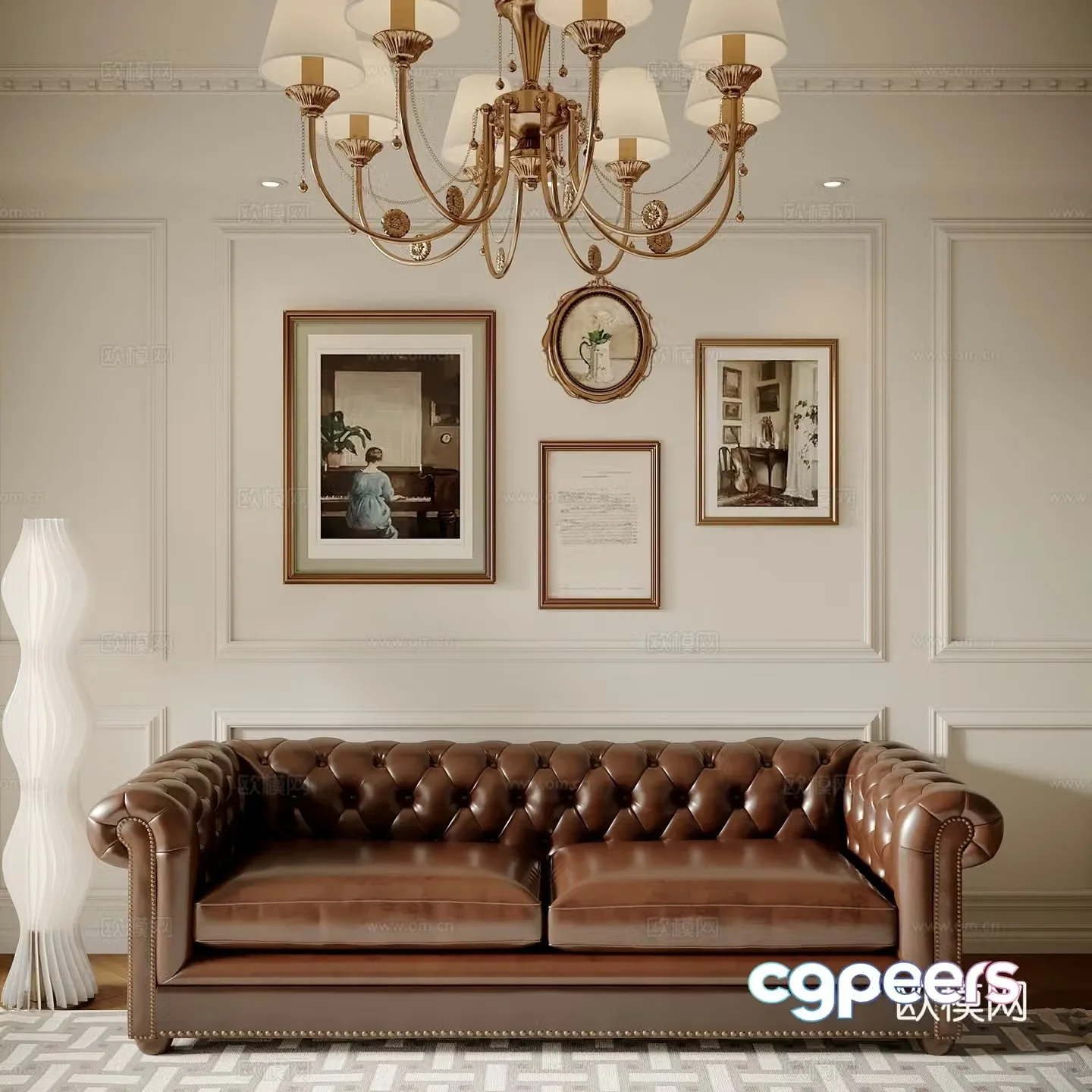 American style hanging painting combination American sofa American style lamp floor lamp 3D model