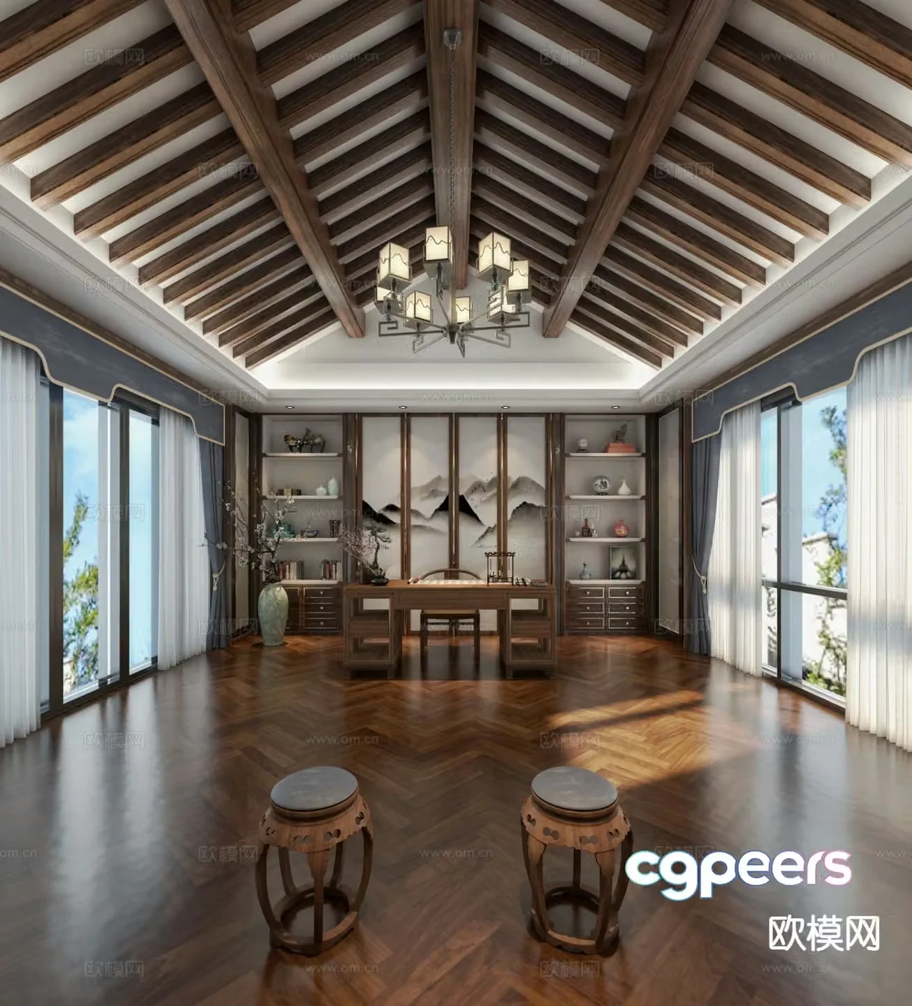 New Chinese style study 3D model