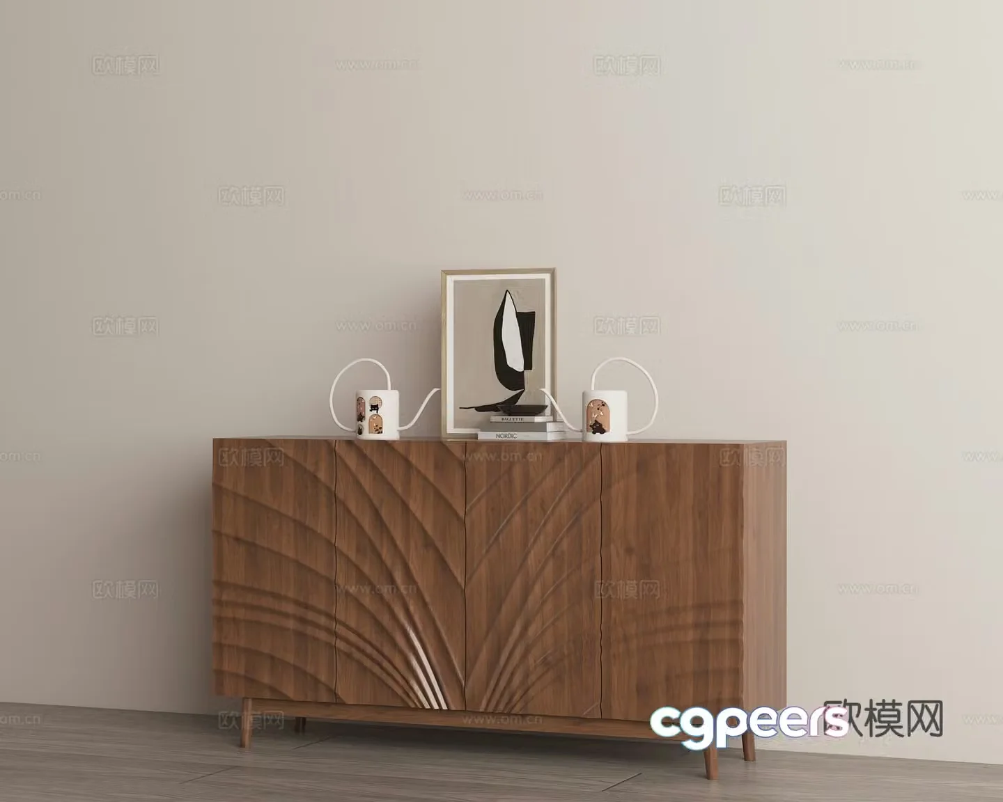 Modern log medieval style end view cabinet 3D model