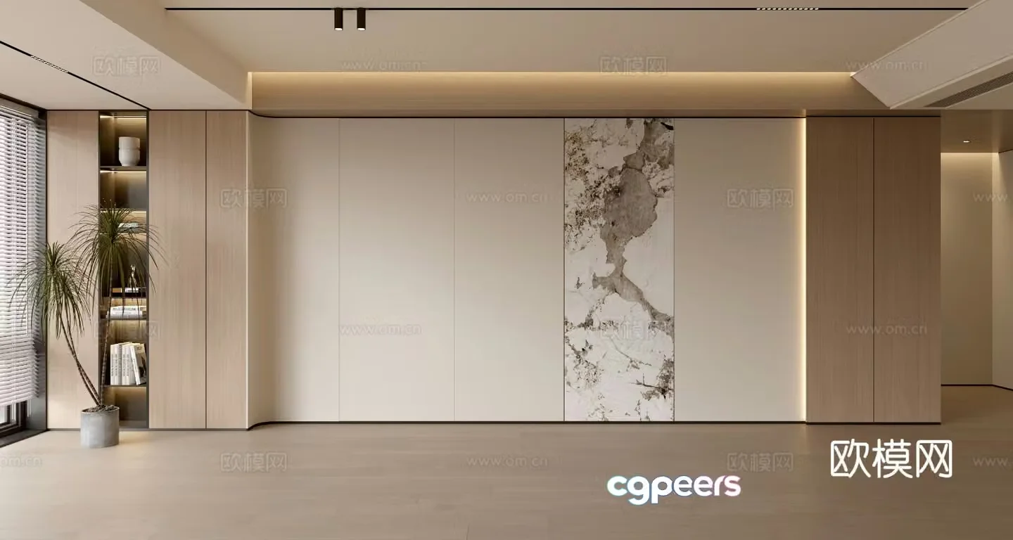 Modern simple sofa background wall modern ornament balcony cabinet living room cabinet wood veneer background wall 3d model