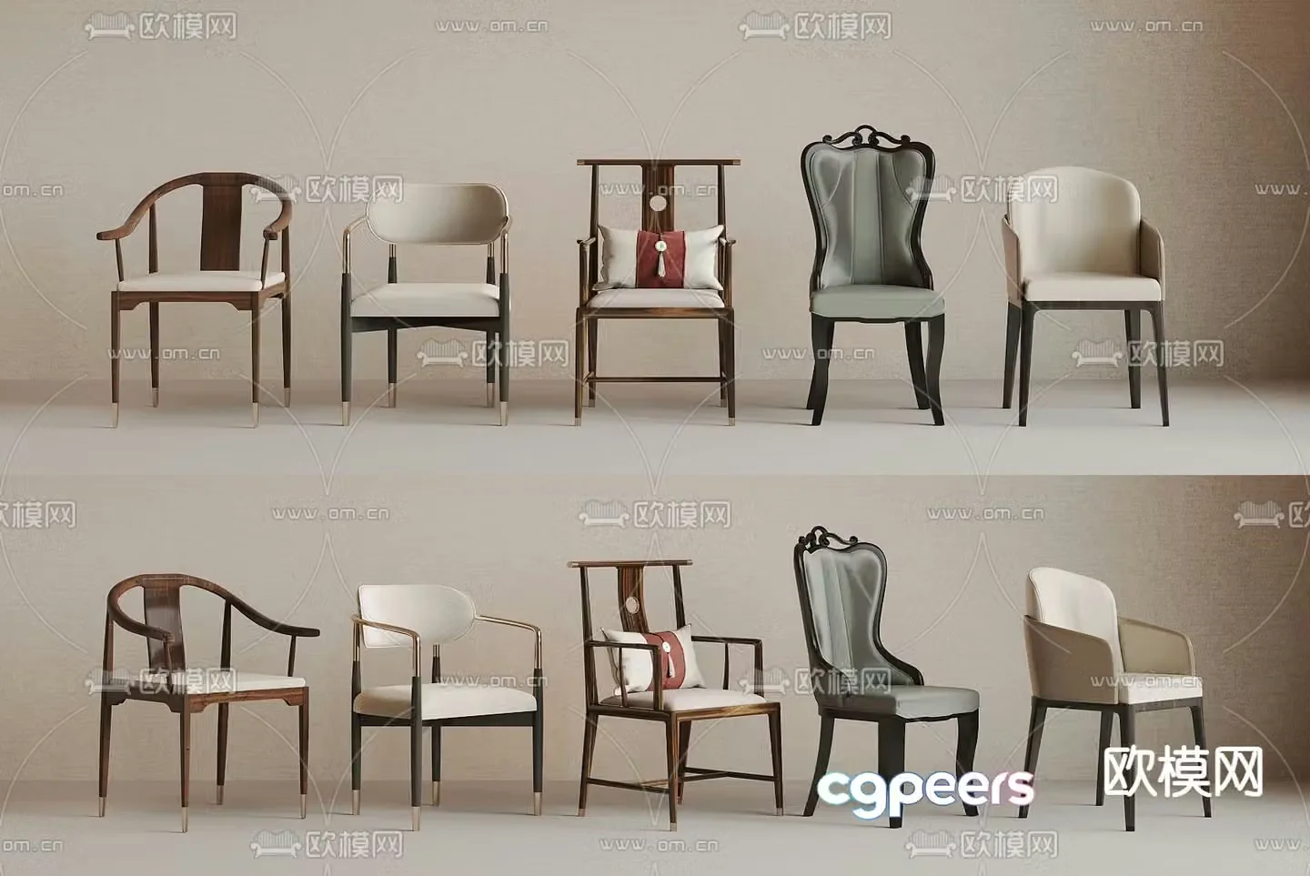 New Chinese dining chair single chair 3d model