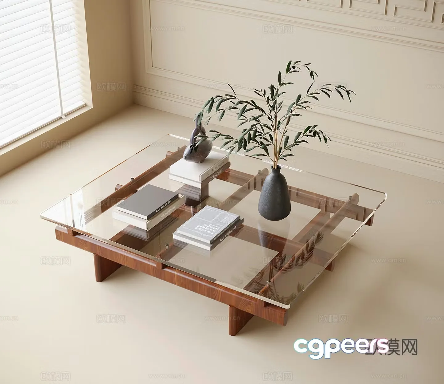 Modern glass coffee table coffee table decoration 3d model