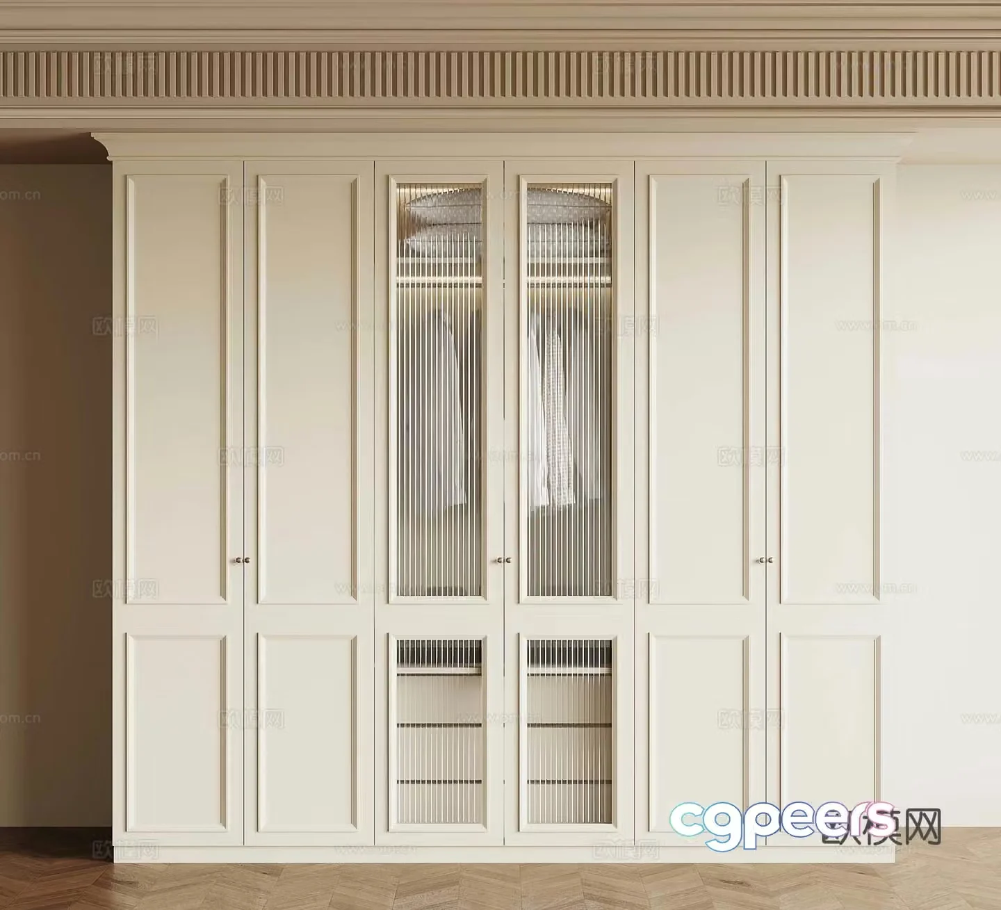 11 French Cream Trench Wardrobe 3D Model