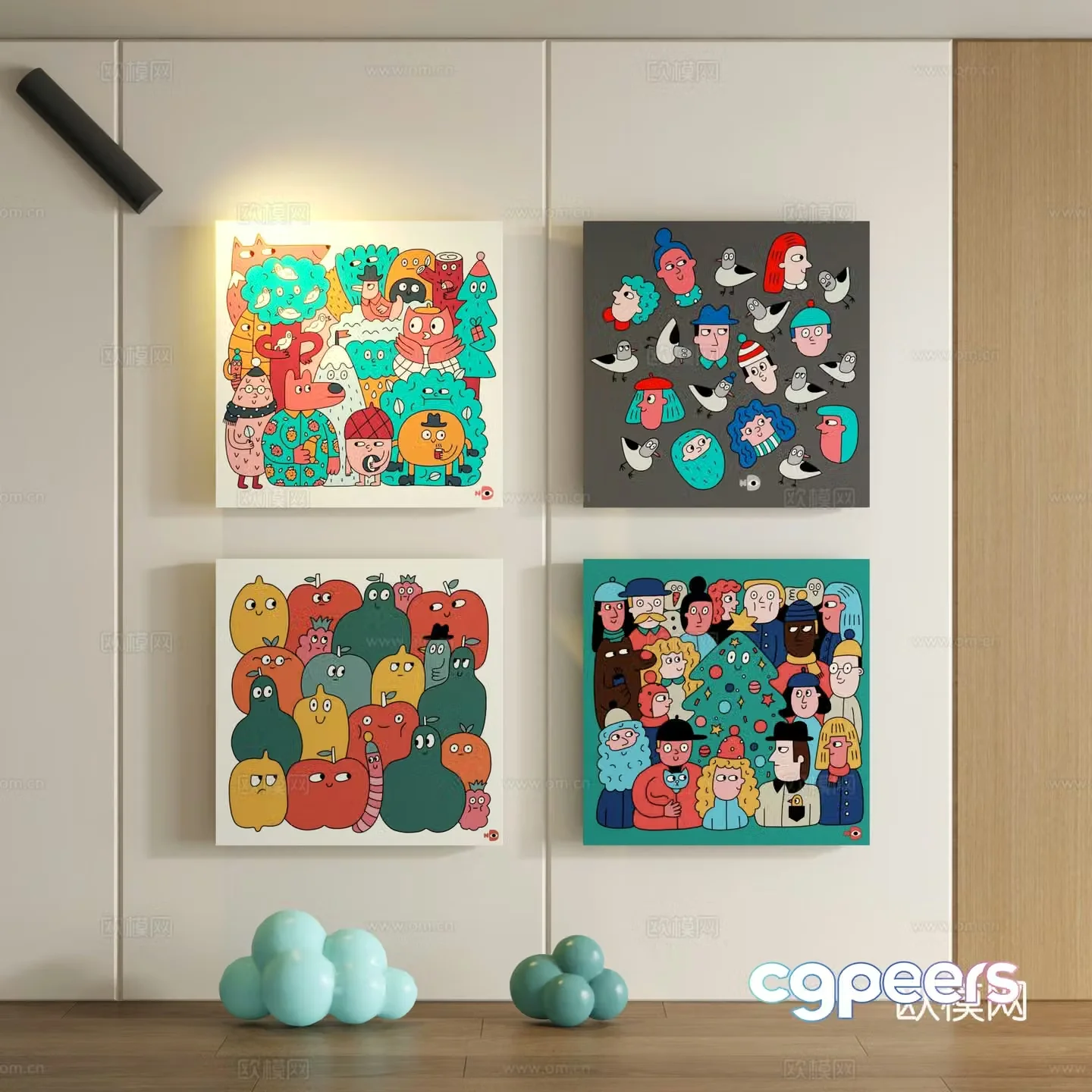 Modern children cartoon doodle decorative painting 3d model
