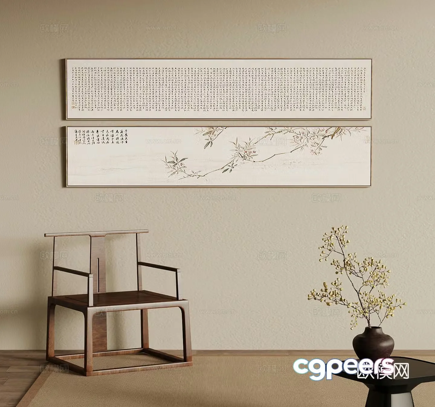 New Chinese style leisure chair single chair decorative painting 3d model