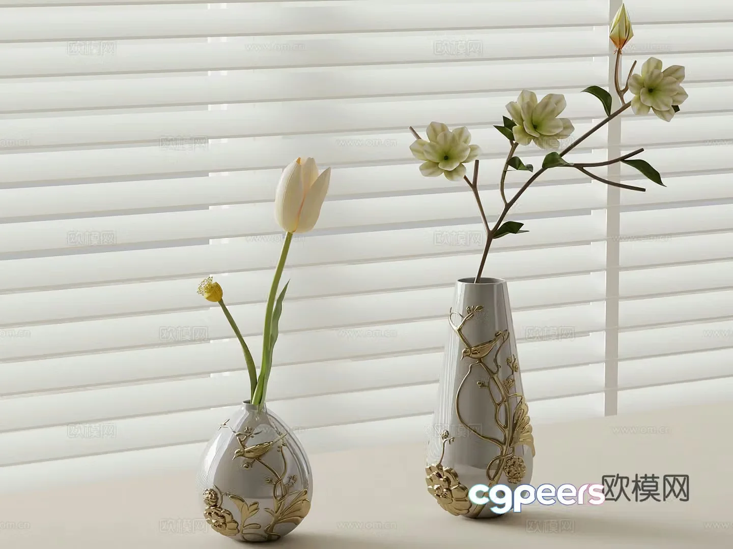 28 new Chinese vase floral ornaments 3D model