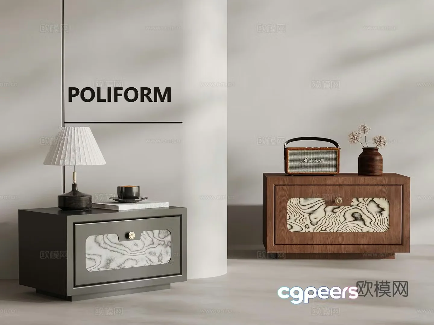 French ancient bedside table 3D model