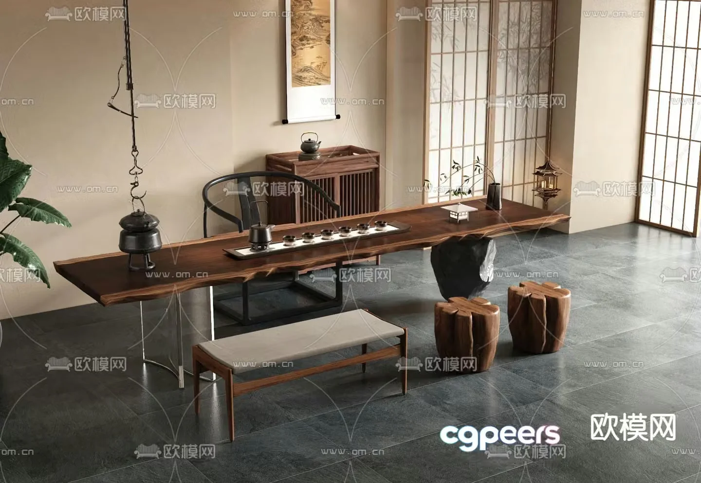 New Chinese style tea table tea table 3d model