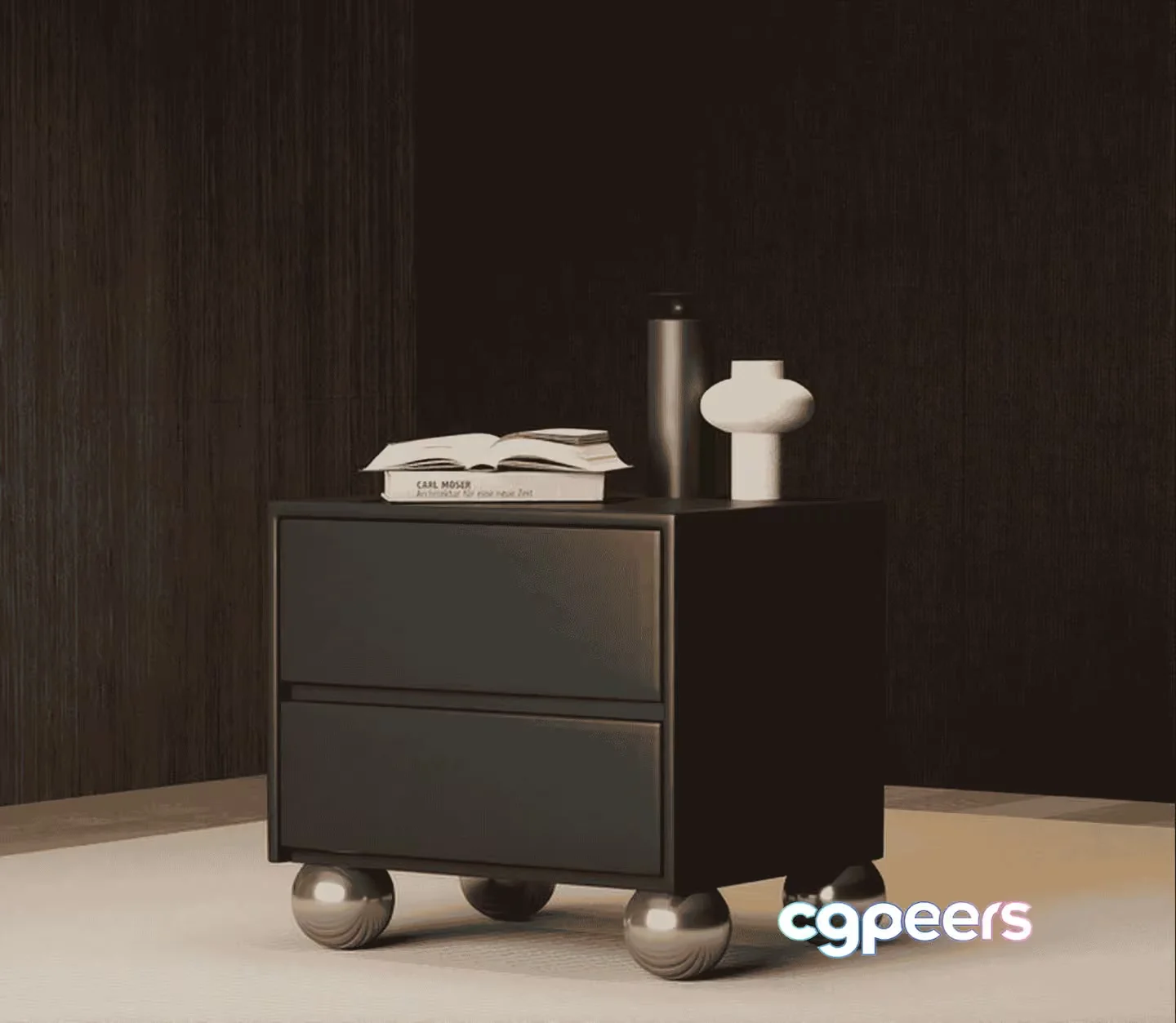 Modern Black Nightstand 3D Model – 14370 – VRAY Render
