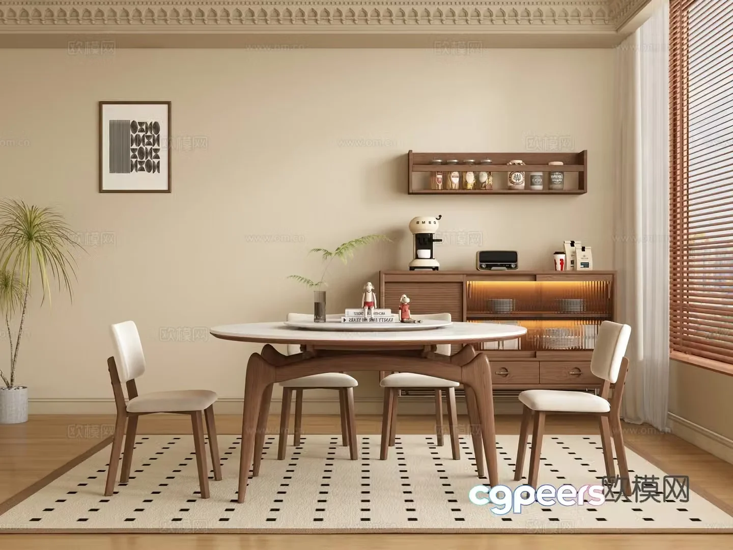 Medieval style dining table and chairs 3d model