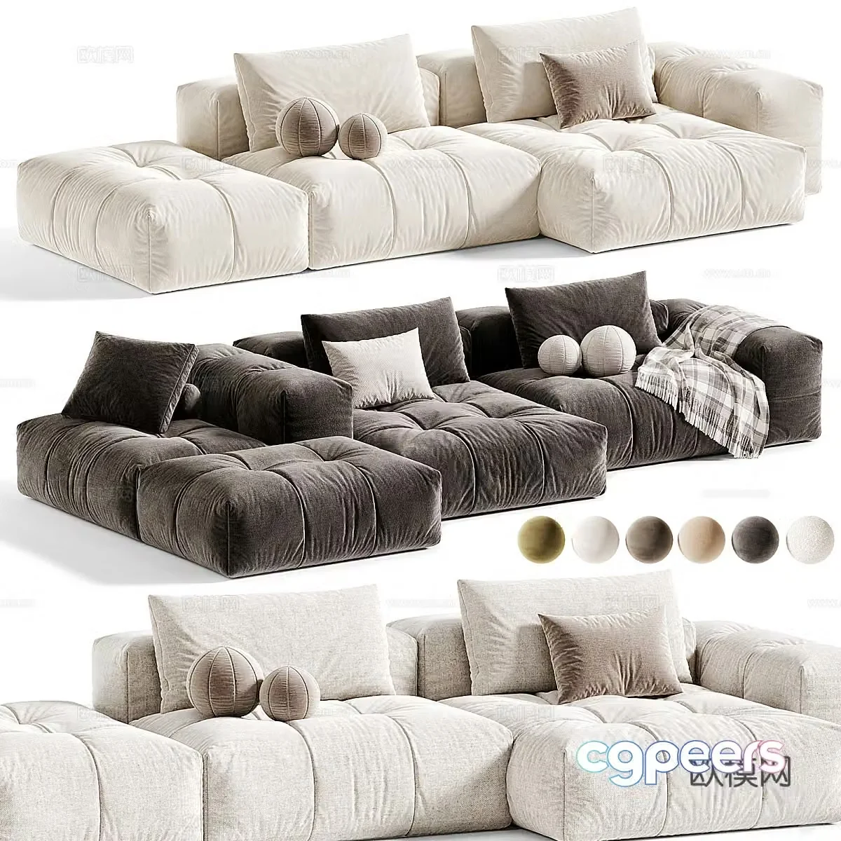 Three seater sofa upholstered sofa 3d model