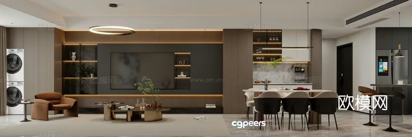 Modern living and dining room 3d model