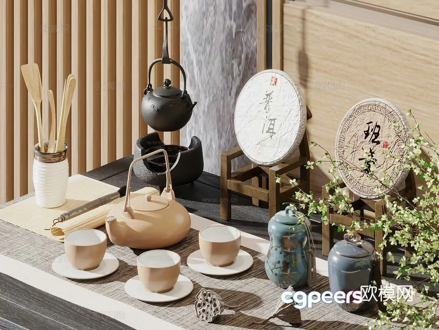 New Chinese tea set combination ornaments tea pot tea cup tea set teapot utensil 3D model
