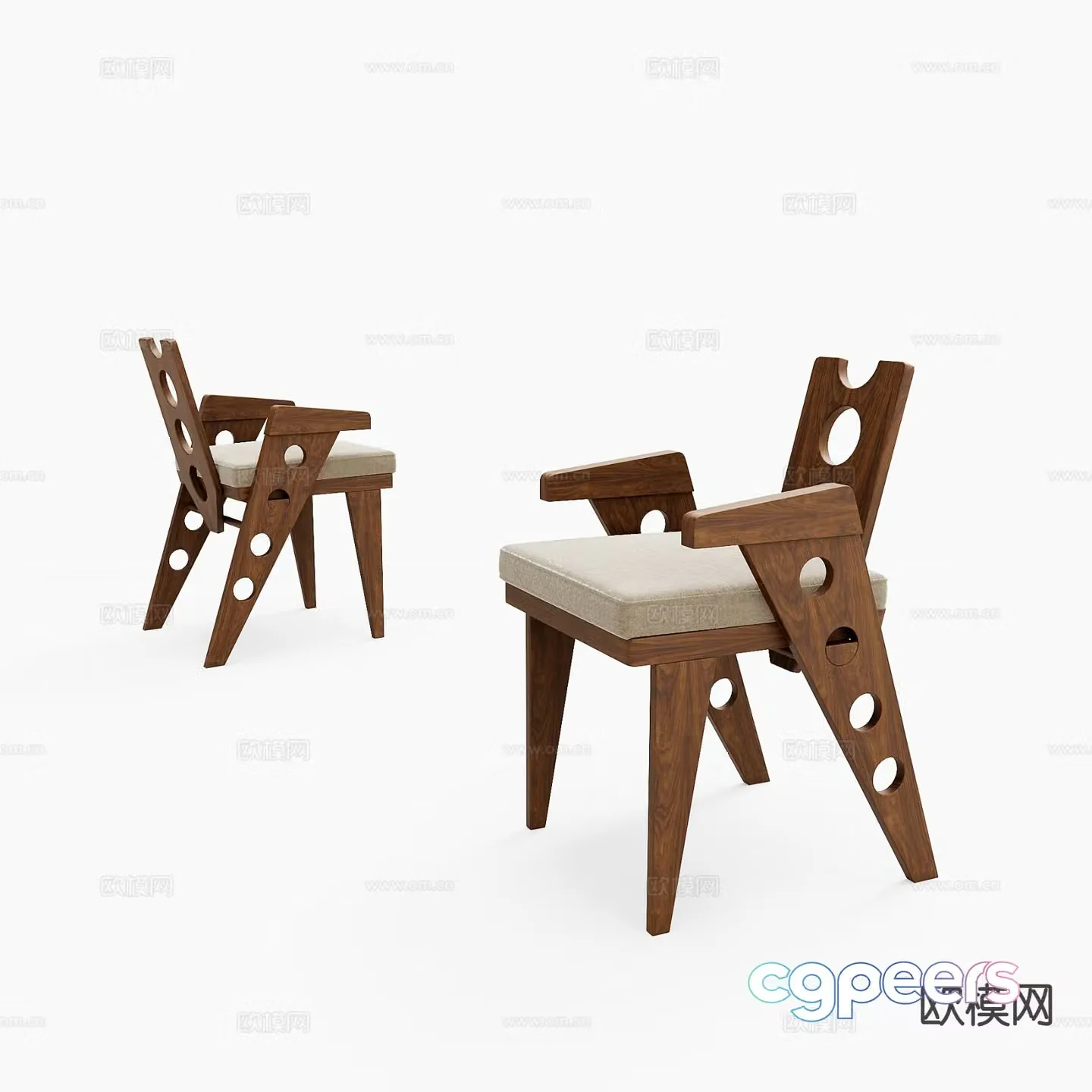 Wabi-sabi style wooden chair chair single chair 3d model