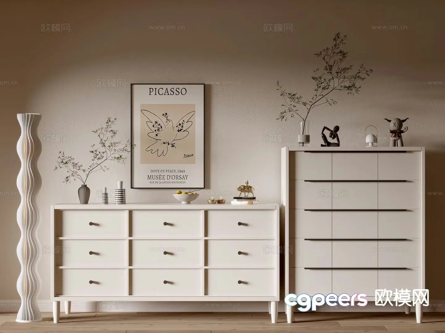 Cream style side cabinet drawer cabinet entrance cabinet 3D model