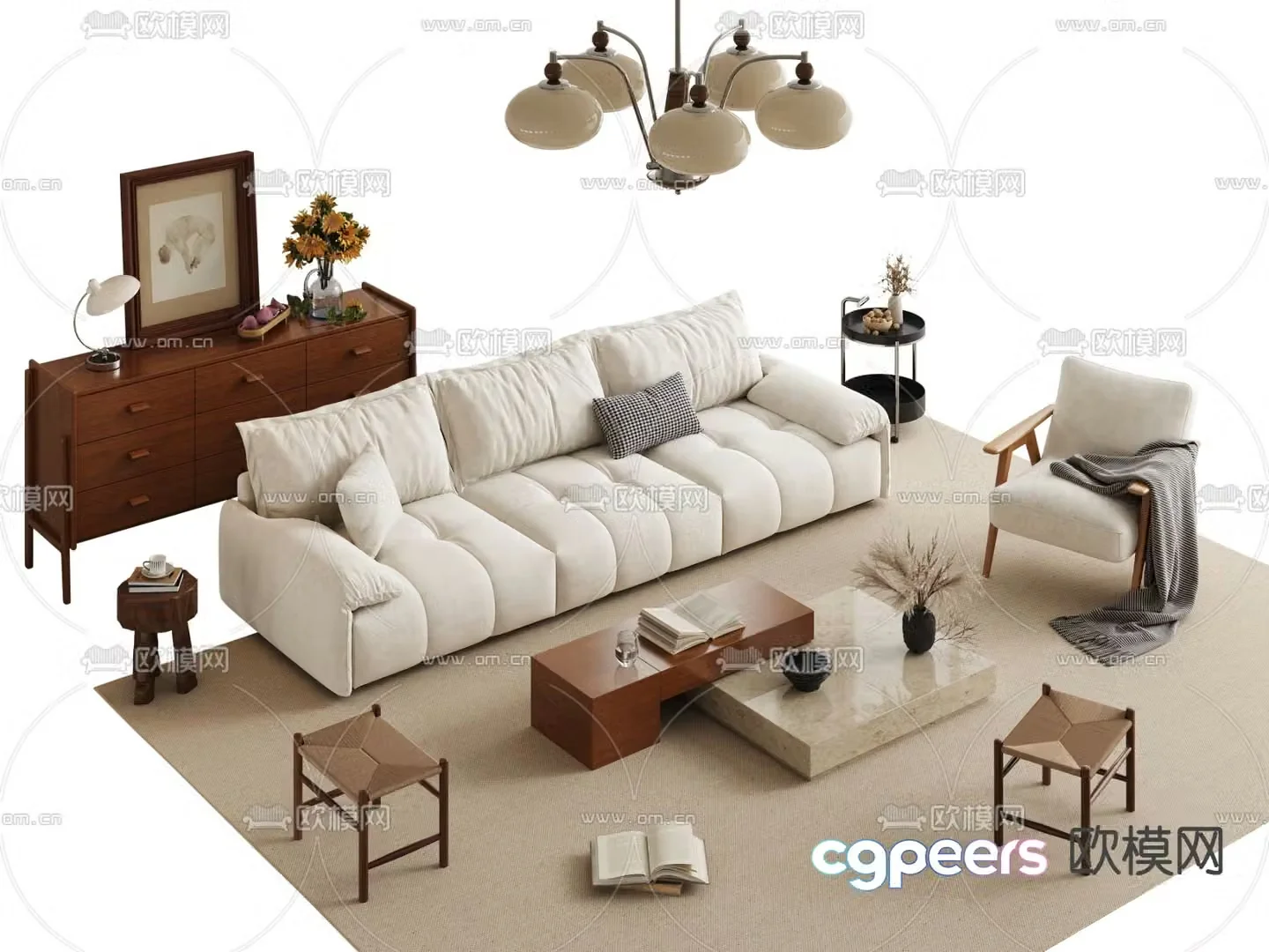 French sectional sofa 3d model
