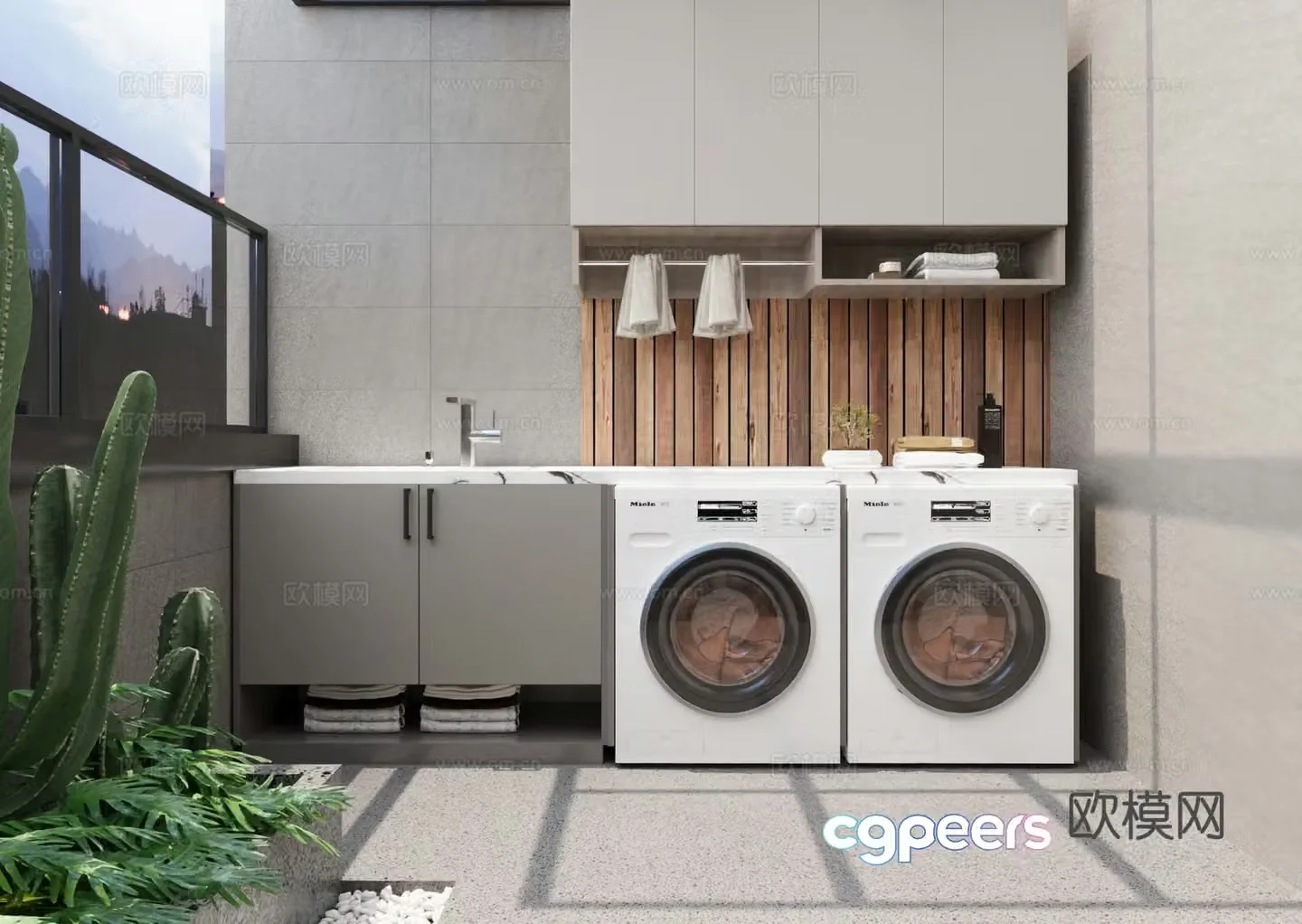 Modern living balcony Housekeeping cabinet Washing machine 3d model