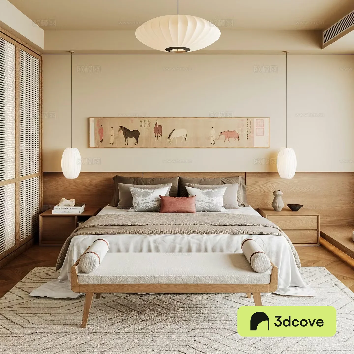 New Chinese style home bedroom Song family aesthetic bedroom Song style bedroom New Chinese style double bed New Chinese