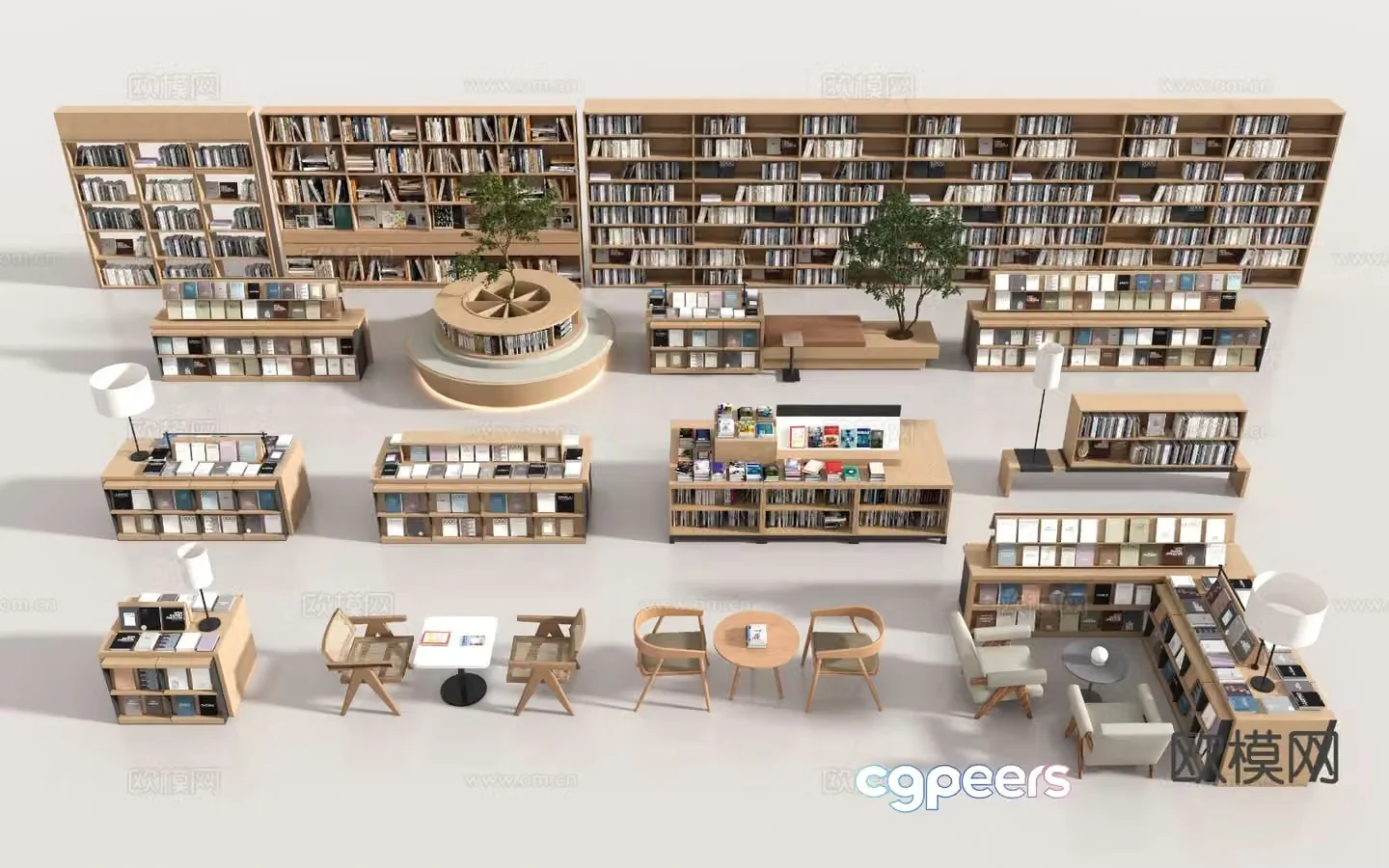 modern library bookcase bookshelf bookstore bookshelf 3d model