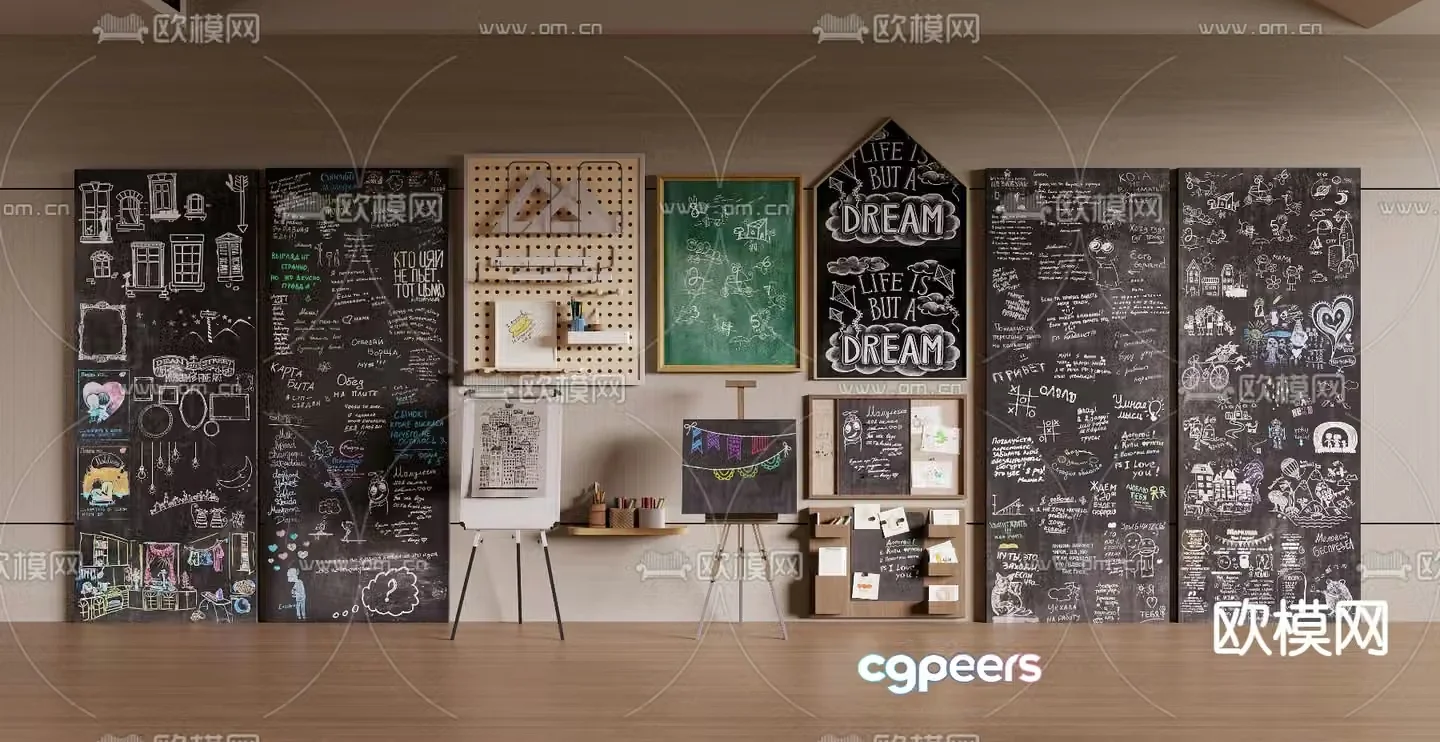 Blackboard hole board drawing board easel chalk painting 3d model