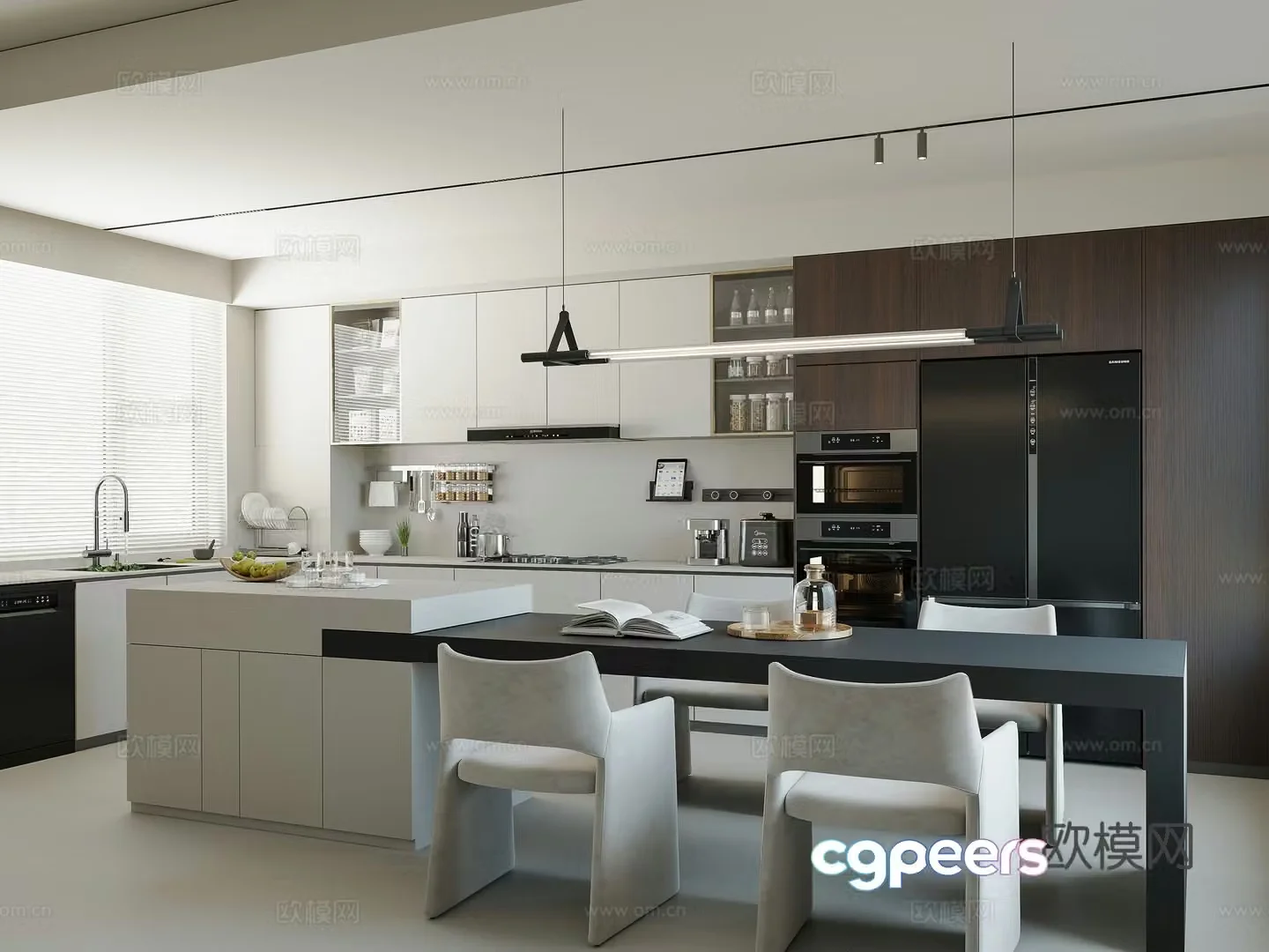 Modern kitchen Italian kitchen minimalist kitchen refrigerator bar chair kitchen 3d model