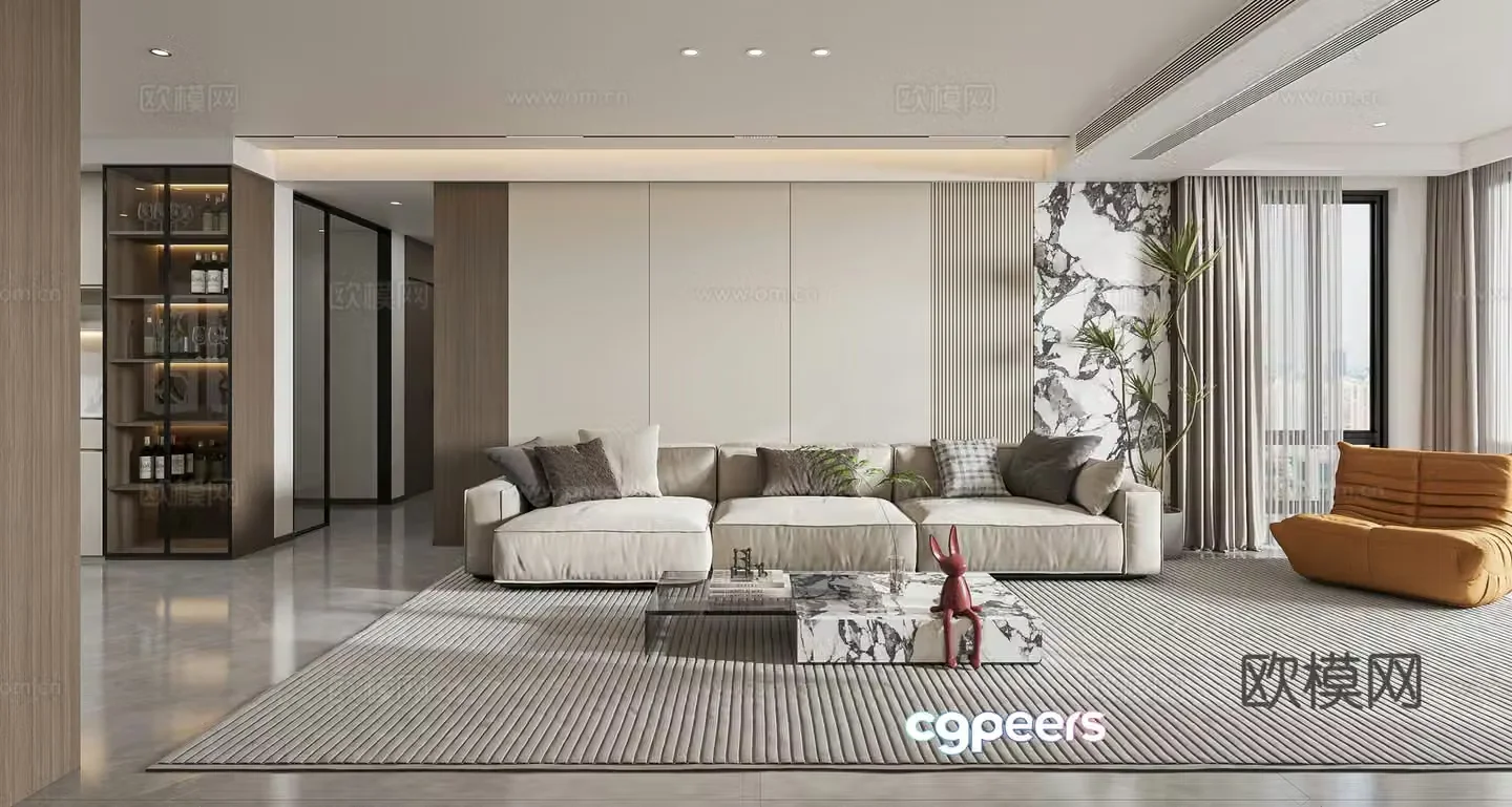 Modern light luxury living and dining room 3D model
